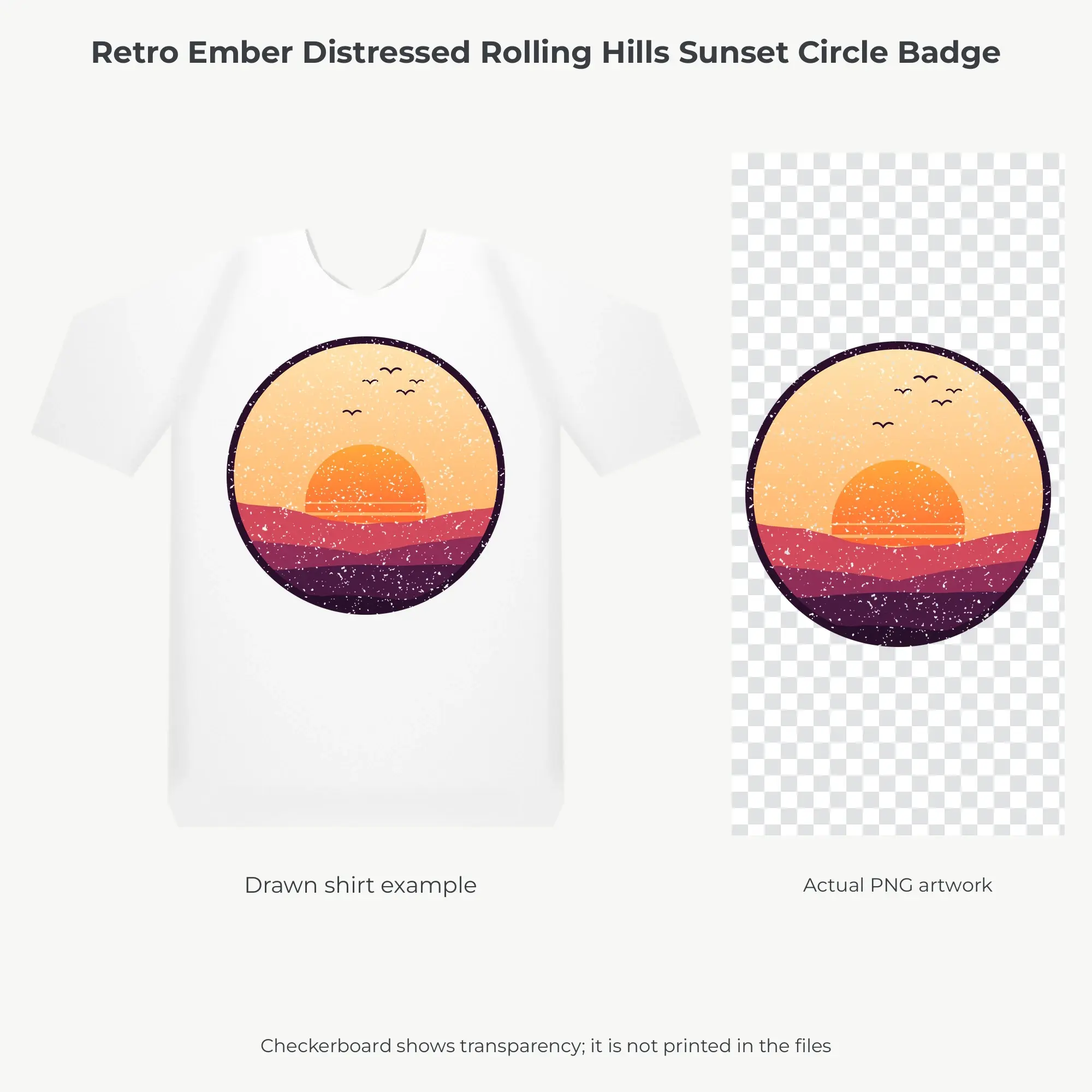 Retro Ember Distressed Rolling Hills Sunset Circle Sublimation PNG, preview 2 of 2