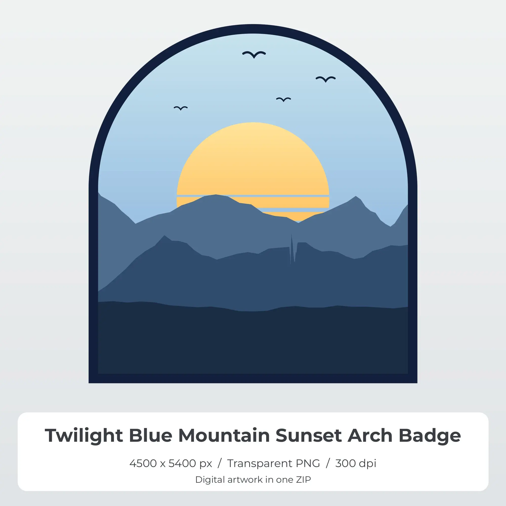 Twilight Blue Mountain Sunset Arch Badge Sublimation PNG for Shirts preview