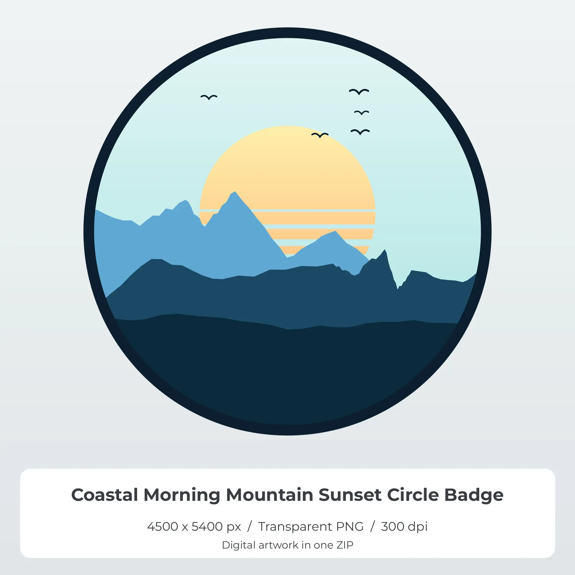 Coastal Morning Mountain Sunset Circle Badge T-Shirt Sublimation PNG preview