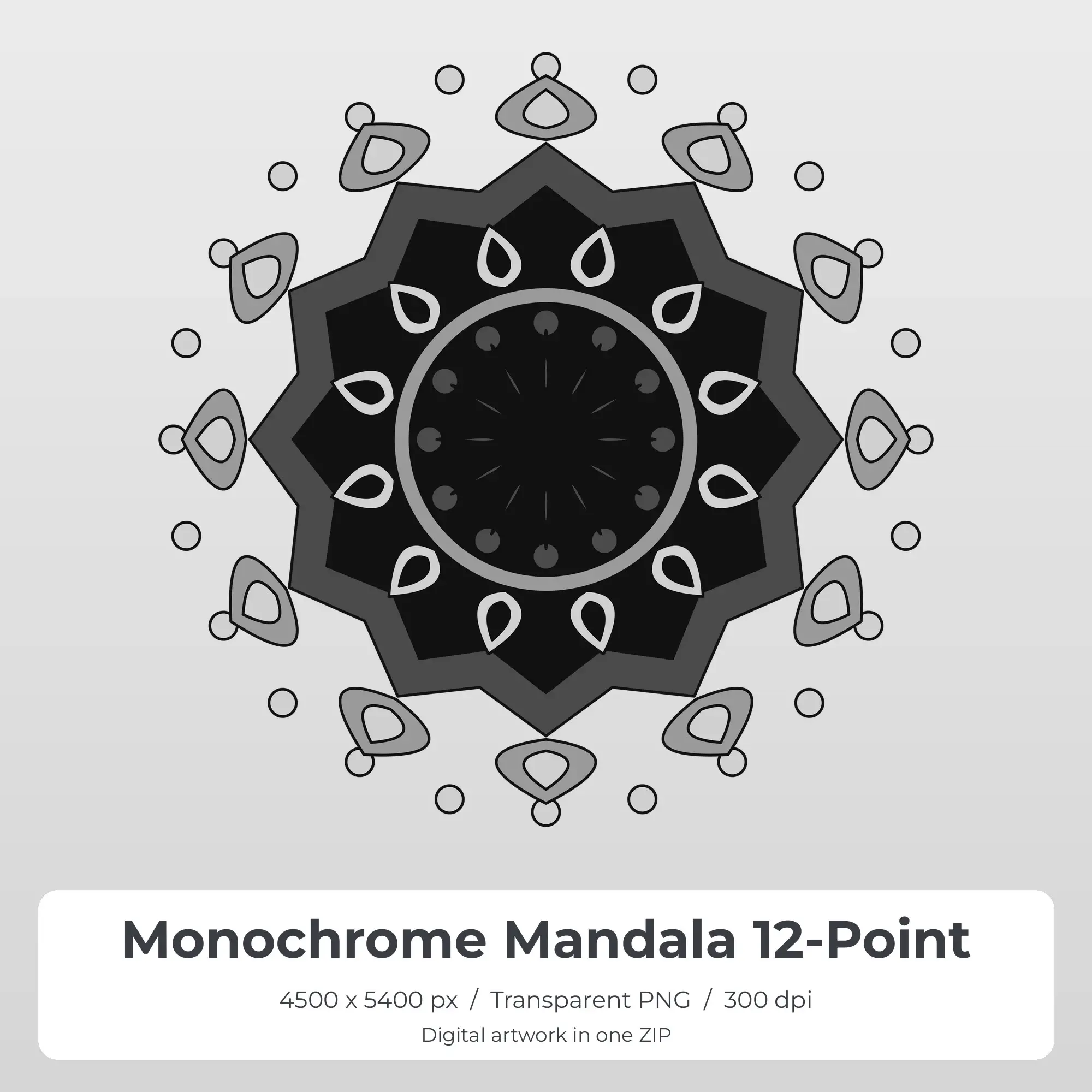 Monochrome Mandala 12-Point Sublimation PNG for Shirts preview