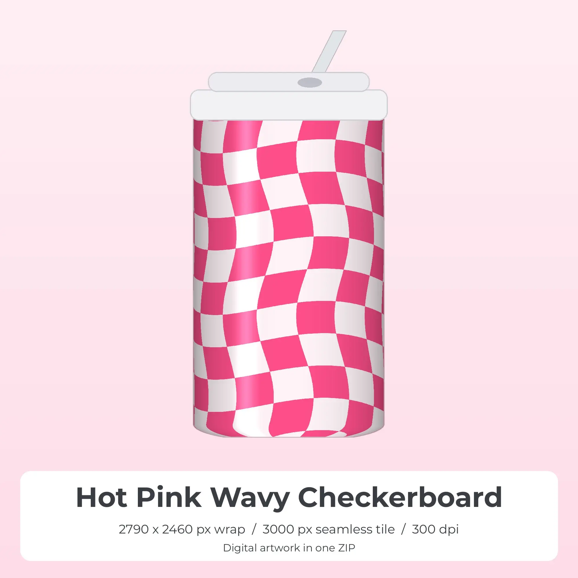 Hot Pink Wavy Checkerboard Tumbler Wrap PNG, 20oz Sublimation preview