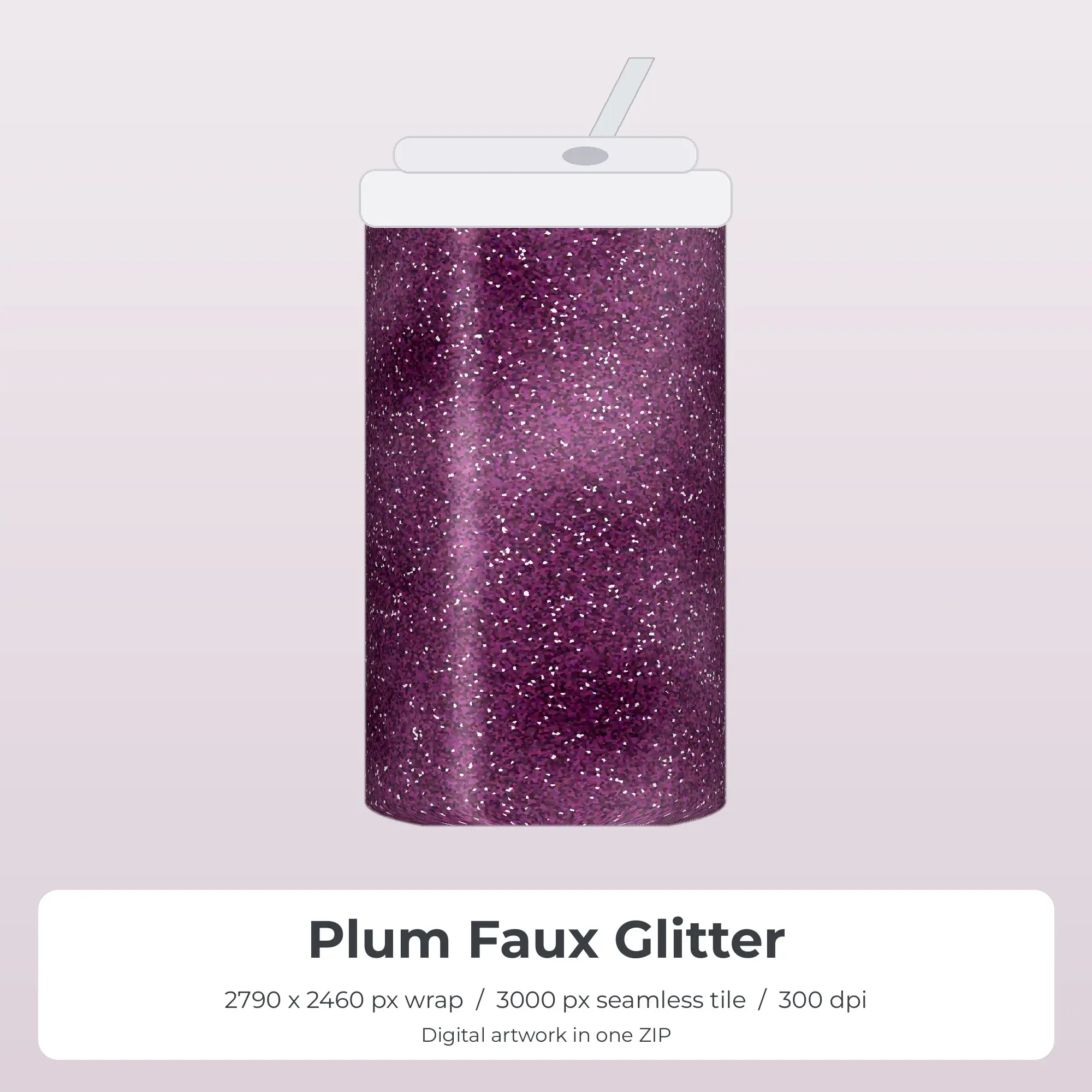 Plum Faux Glitter Tumbler Wrap PNG, 20oz Sublimation preview