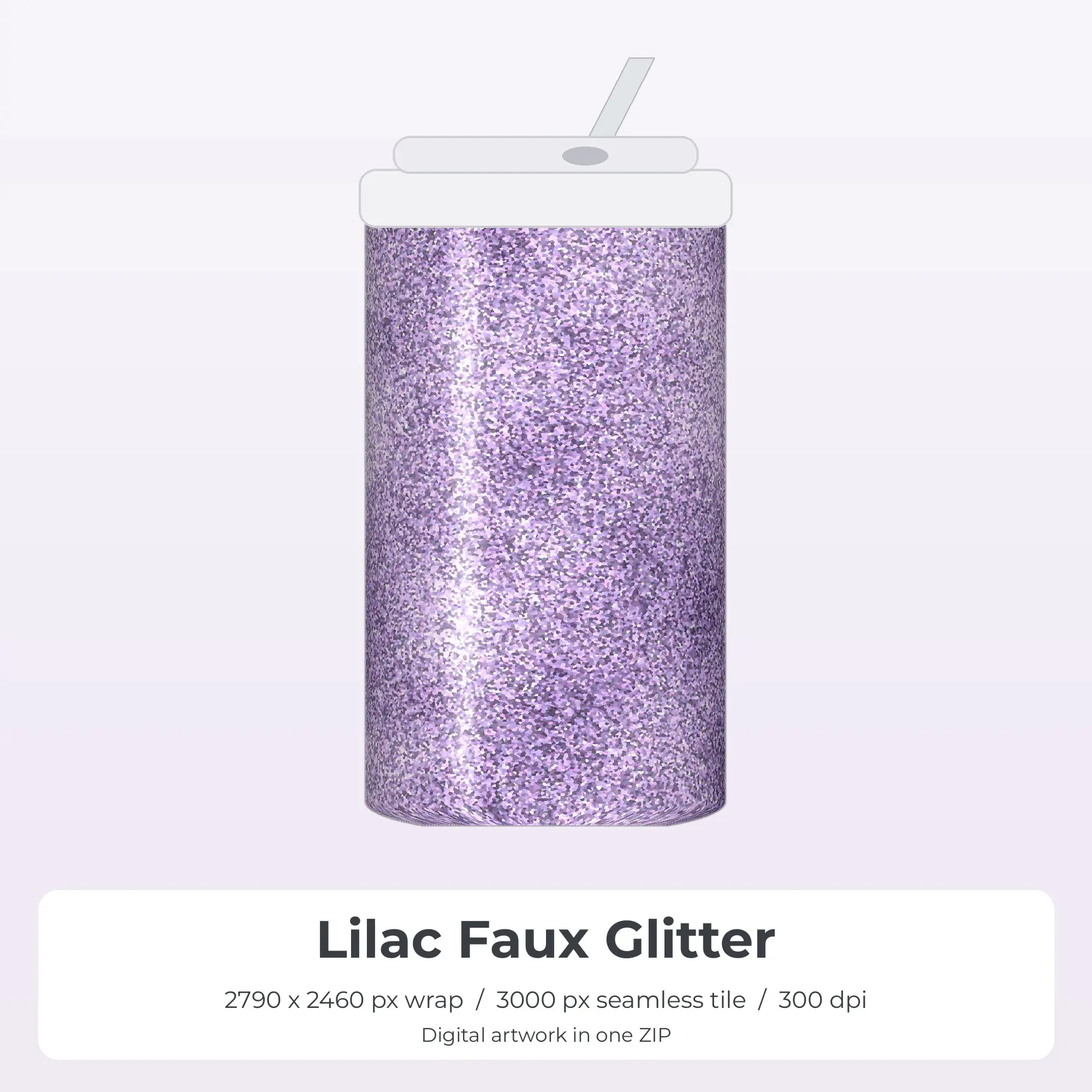Lilac Faux Glitter Tumbler Wrap PNG, 20oz Sublimation preview