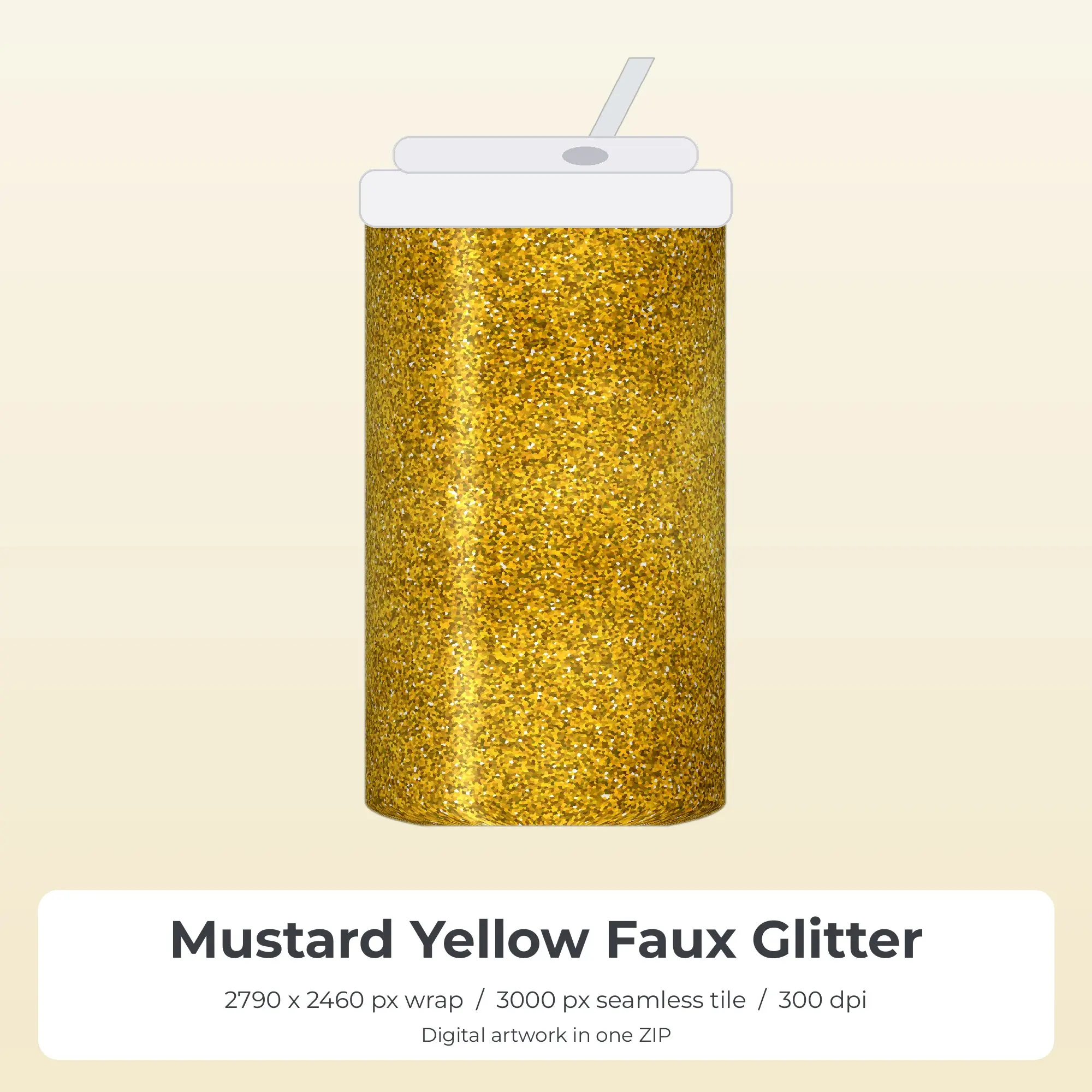 Mustard Yellow Faux Glitter Tumbler Wrap PNG, 20oz Sublimation preview
