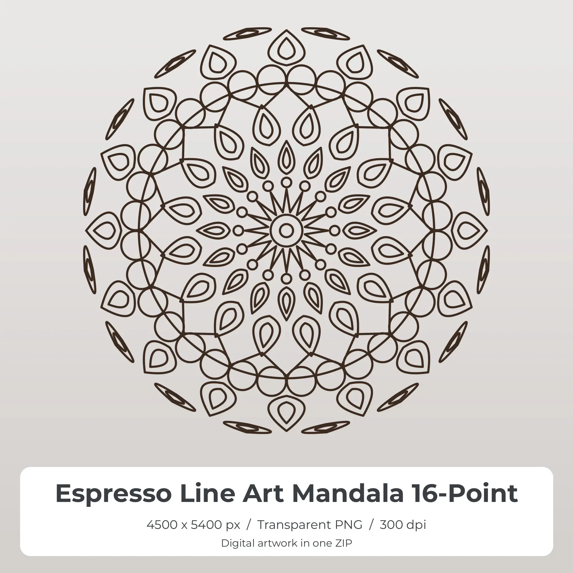 Espresso Line Art Mandala 16-Point Sublimation PNG for Shirts preview