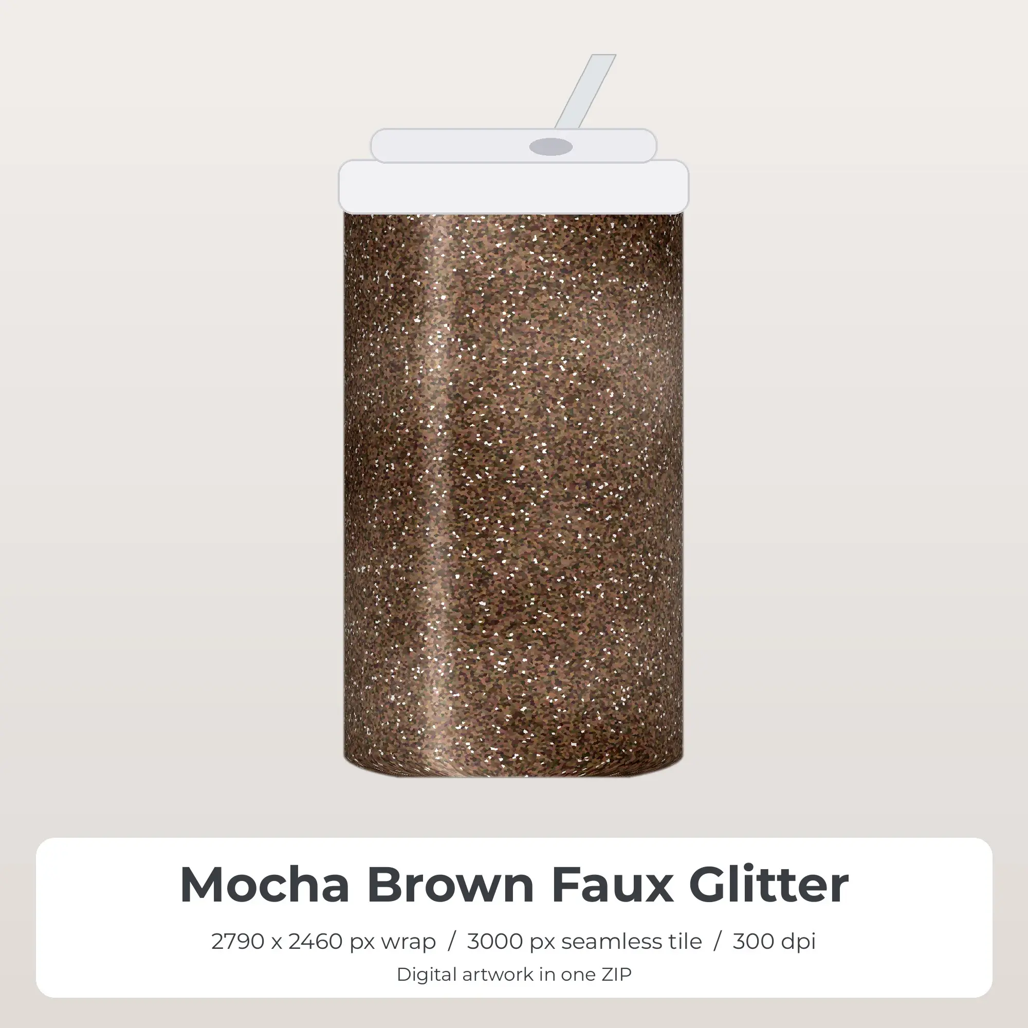 Mocha Brown Faux Glitter Tumbler Wrap PNG, 20oz Sublimation preview