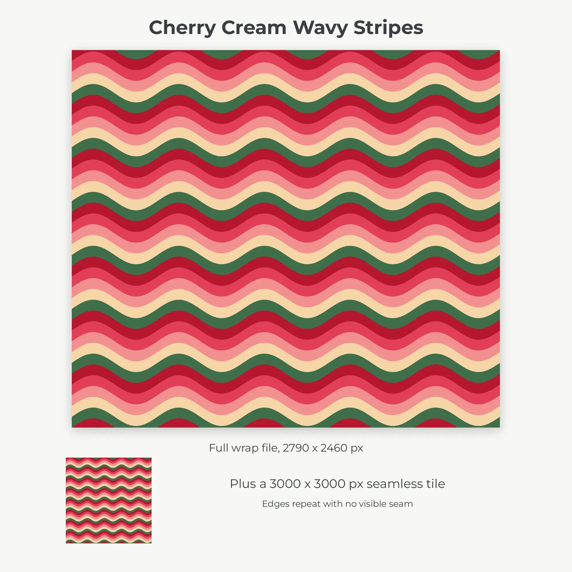 Cherry Cream Wavy Stripes Tumbler Wrap PNG, 20oz Sublimation, preview 2 of 2