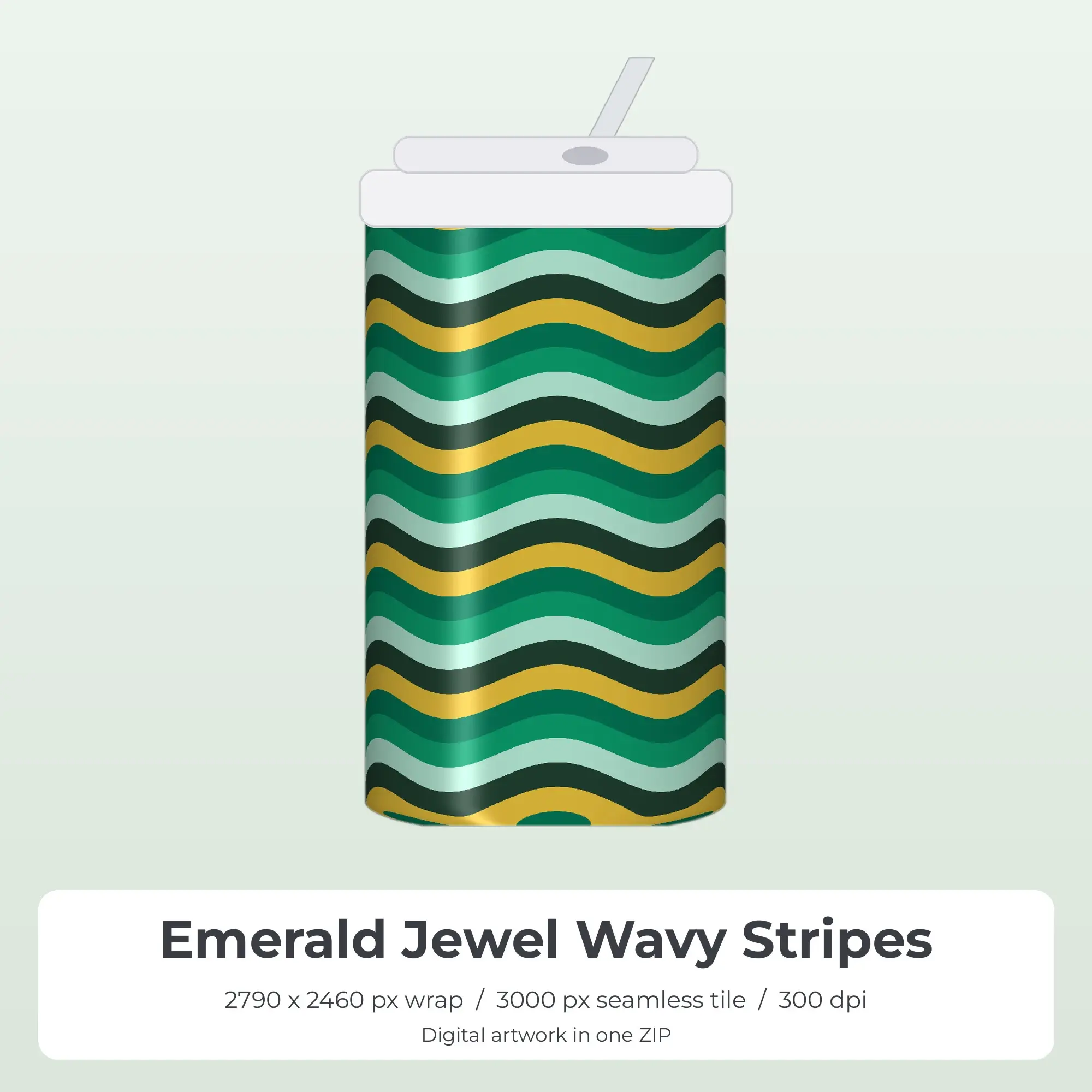 Emerald Jewel Wavy Stripes Tumbler Wrap PNG, 20oz Sublimation preview