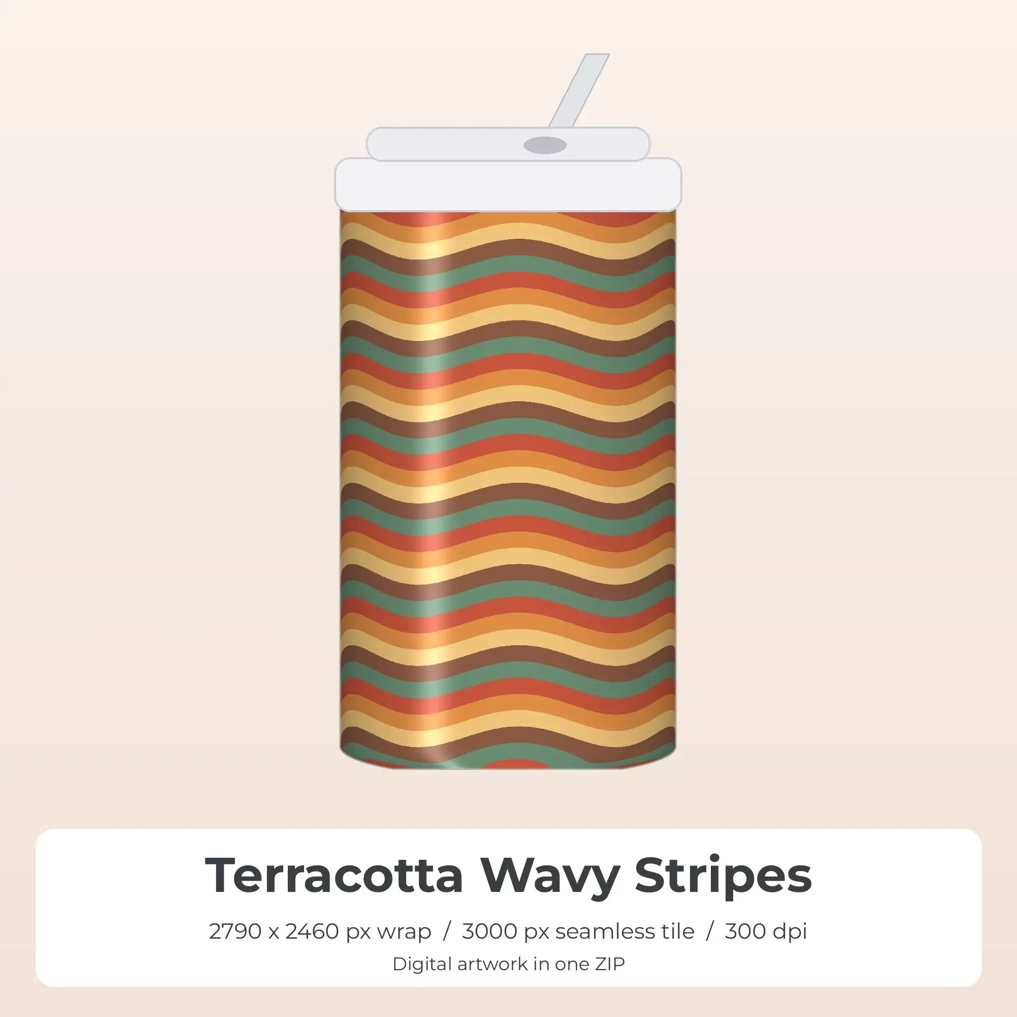 Terracotta Wavy Stripes Tumbler Wrap PNG, 20oz Sublimation preview