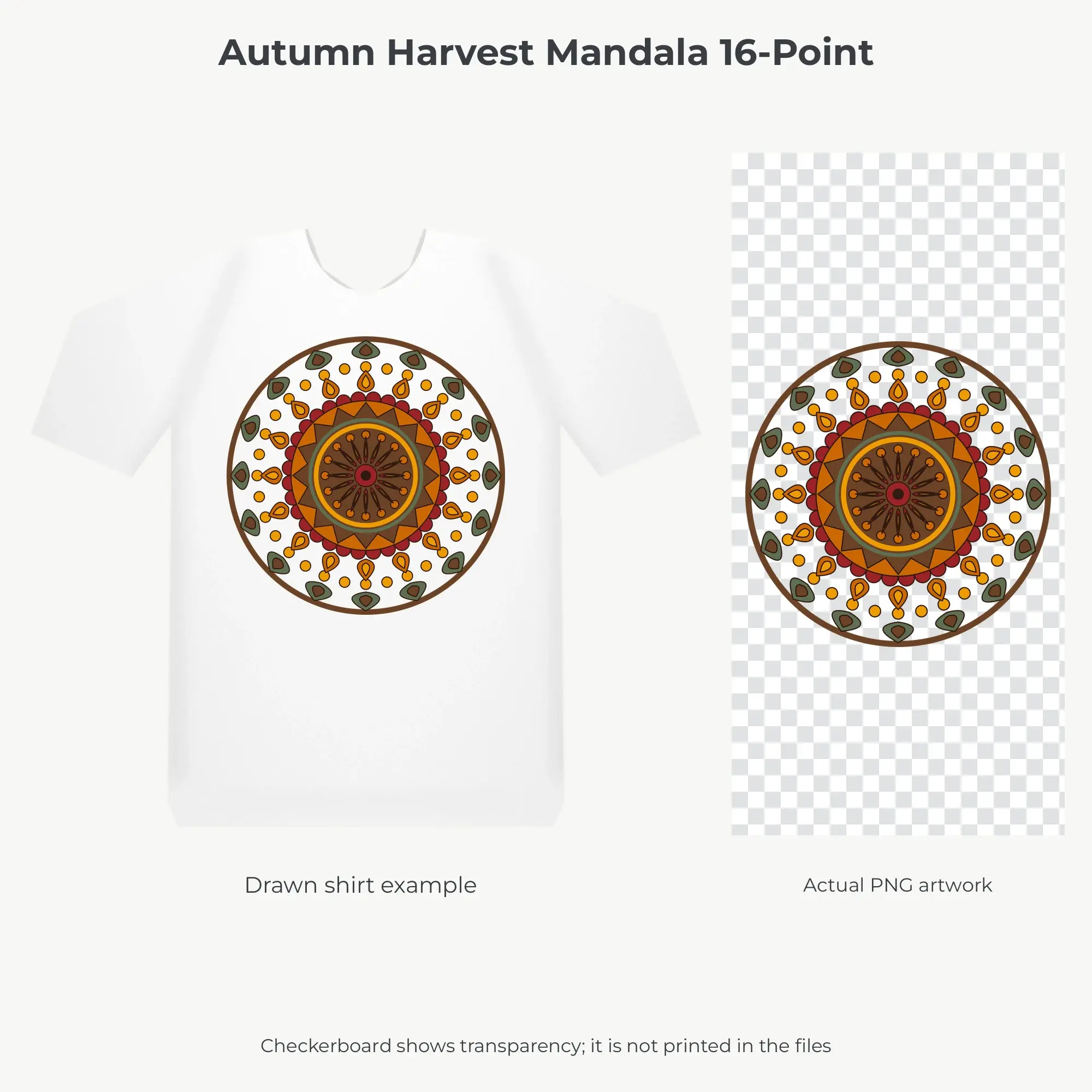 Autumn Harvest Mandala 16-Point Sublimation PNG for Shirts, preview 2 of 2