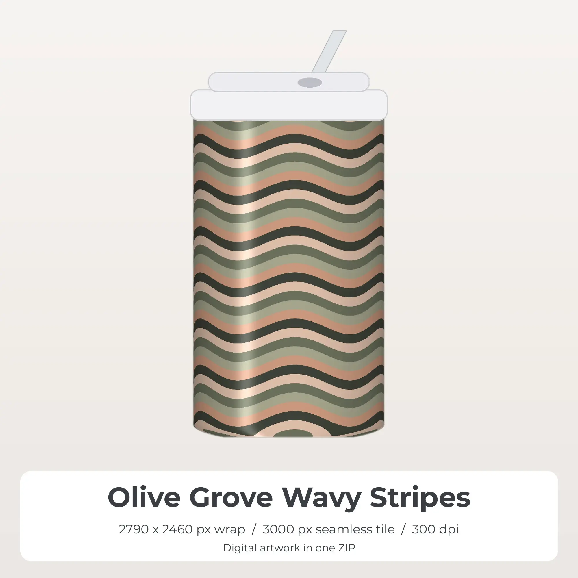 Olive Grove Wavy Stripes Tumbler Wrap PNG, 20oz Sublimation, preview 1 of 2