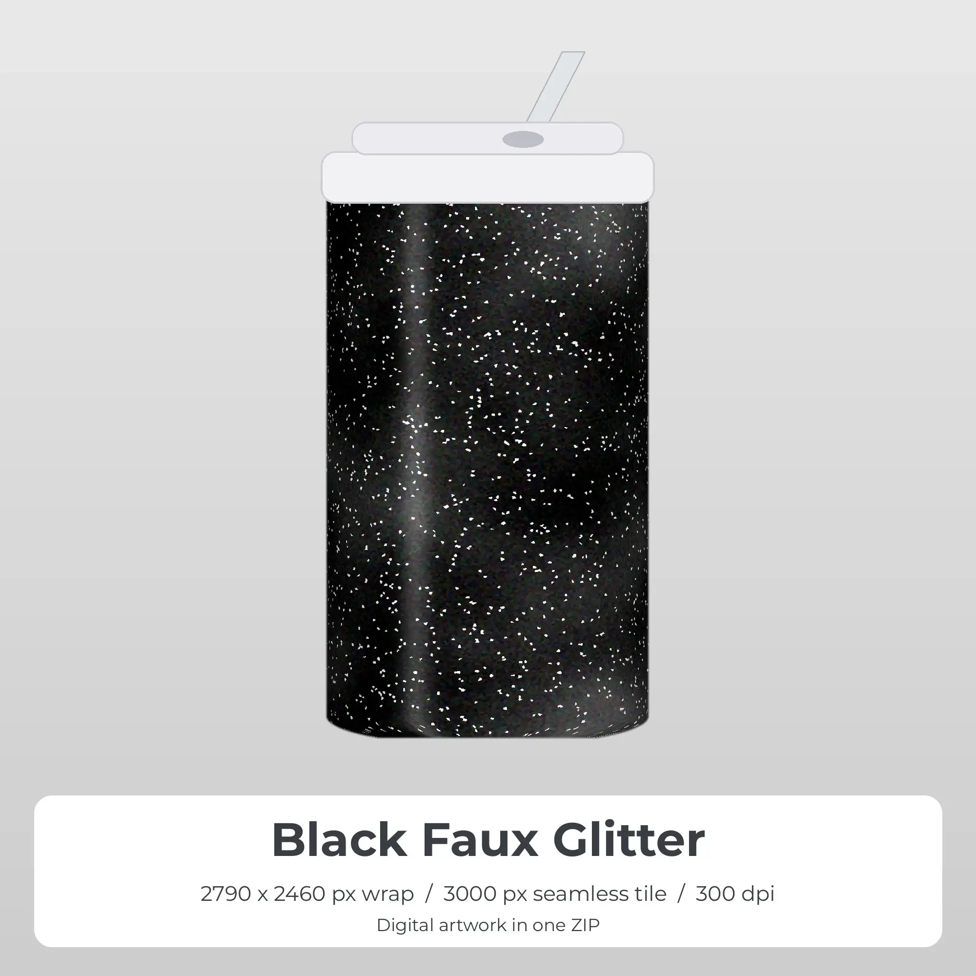 Black Faux Glitter Tumbler Wrap PNG, 20oz Sublimation preview