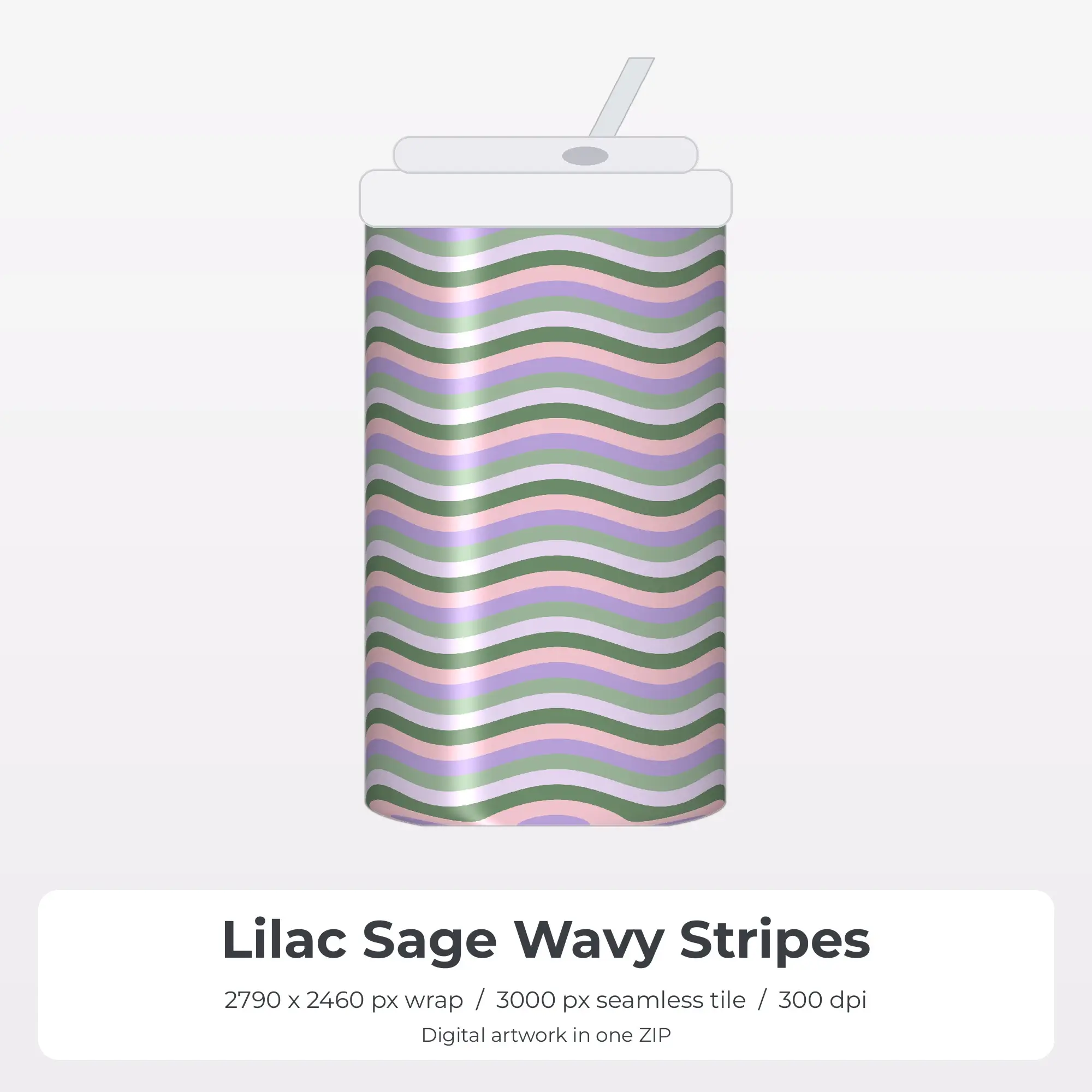 Lilac Sage Wavy Stripes Tumbler Wrap PNG, 20oz Sublimation preview