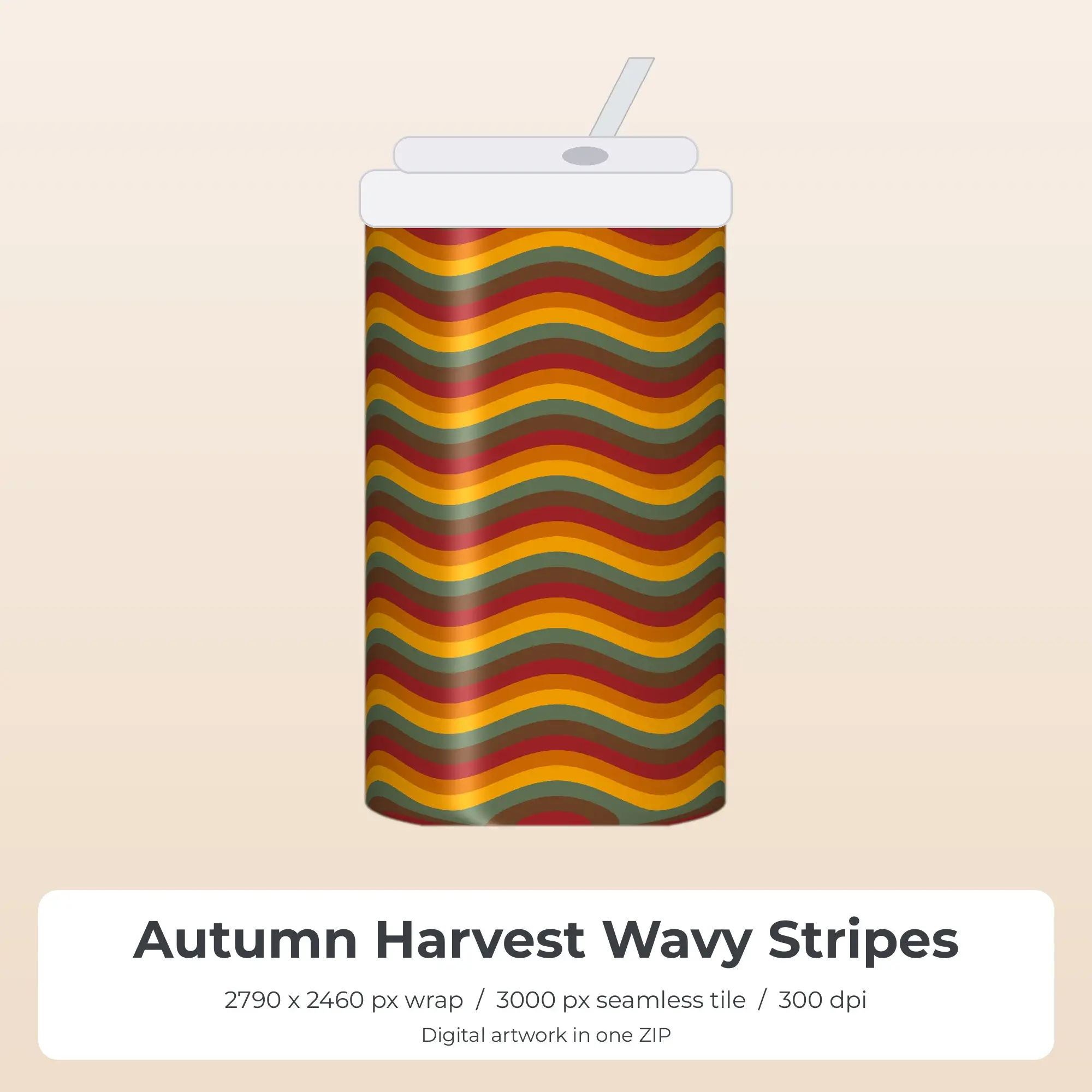 Autumn Harvest Wavy Stripes Tumbler Wrap PNG, 20oz Sublimation preview