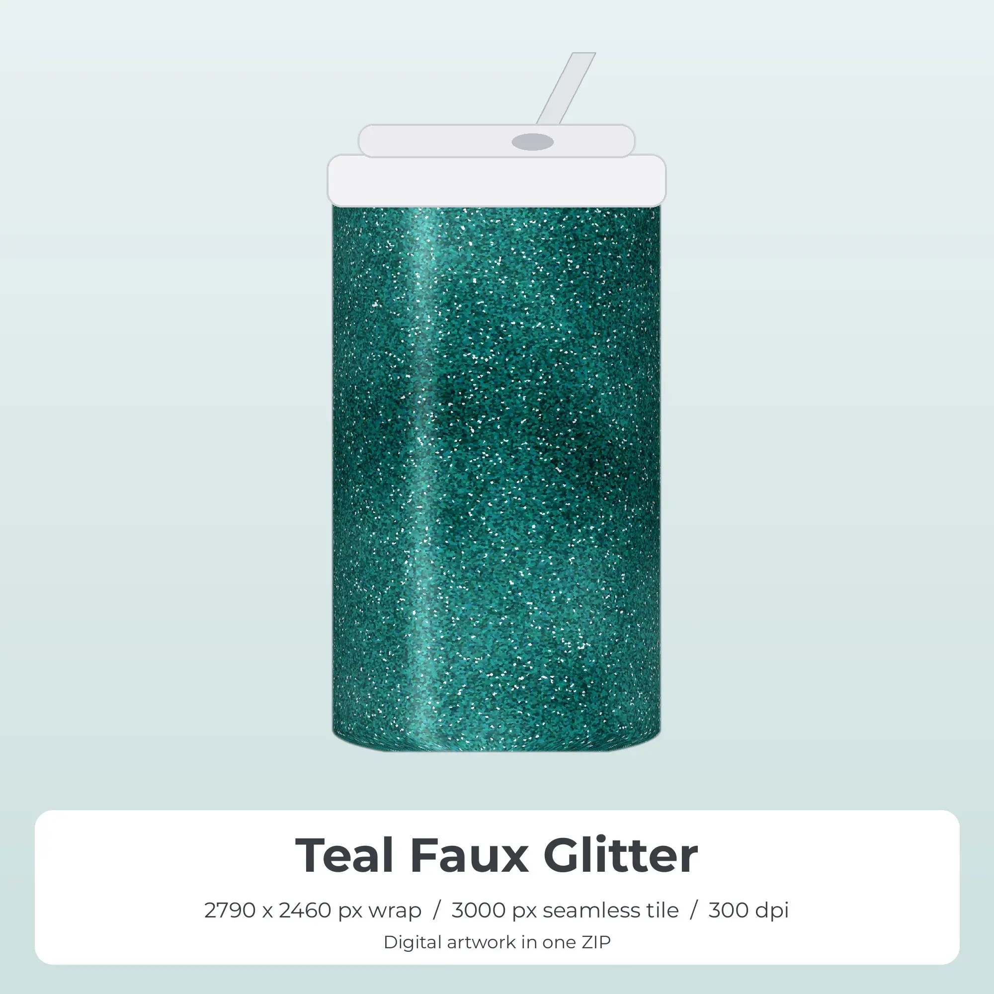 Teal Faux Glitter Tumbler Wrap PNG, 20oz Sublimation preview