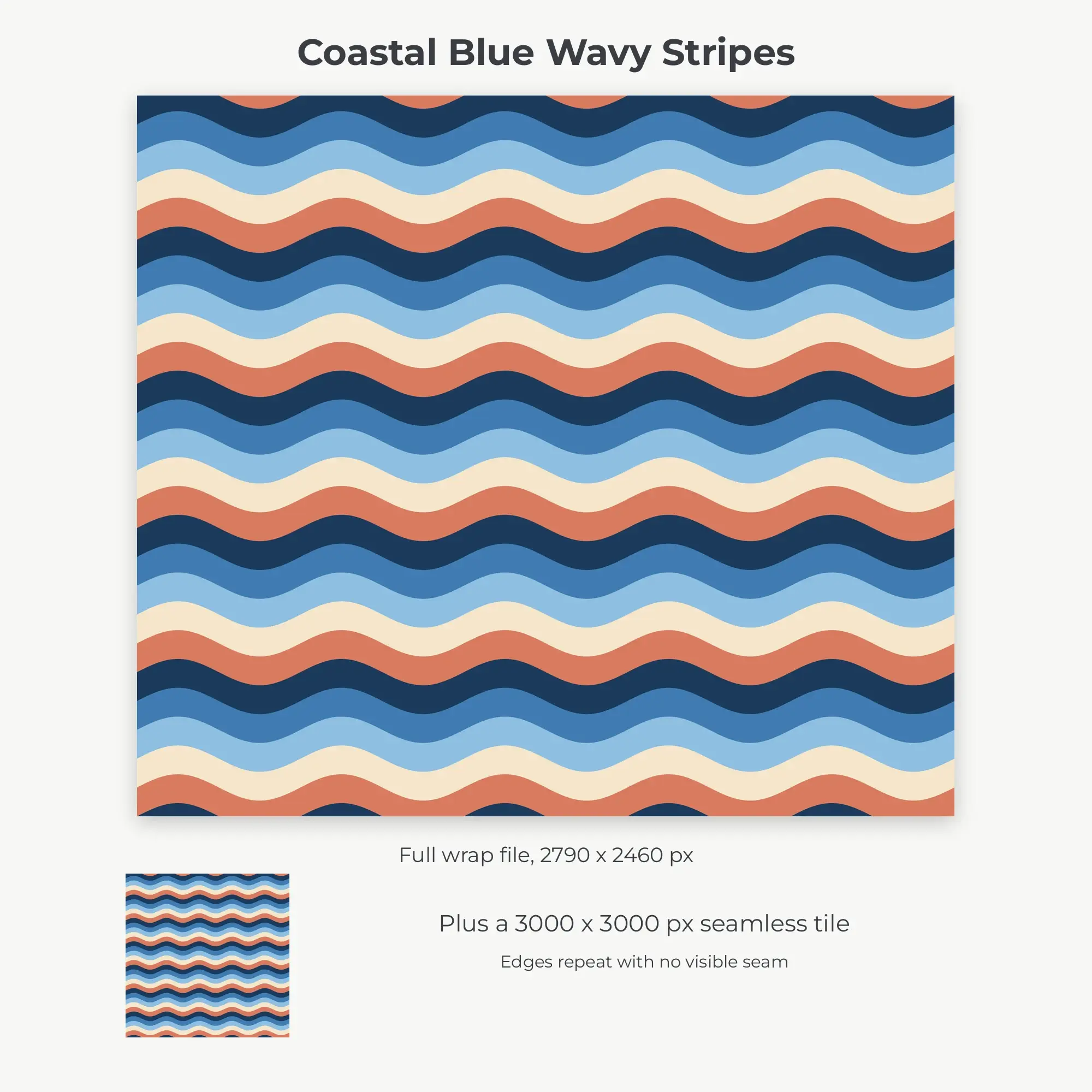 Coastal Blue Wavy Stripes Tumbler Wrap PNG, 20oz Sublimation, preview 2 of 2