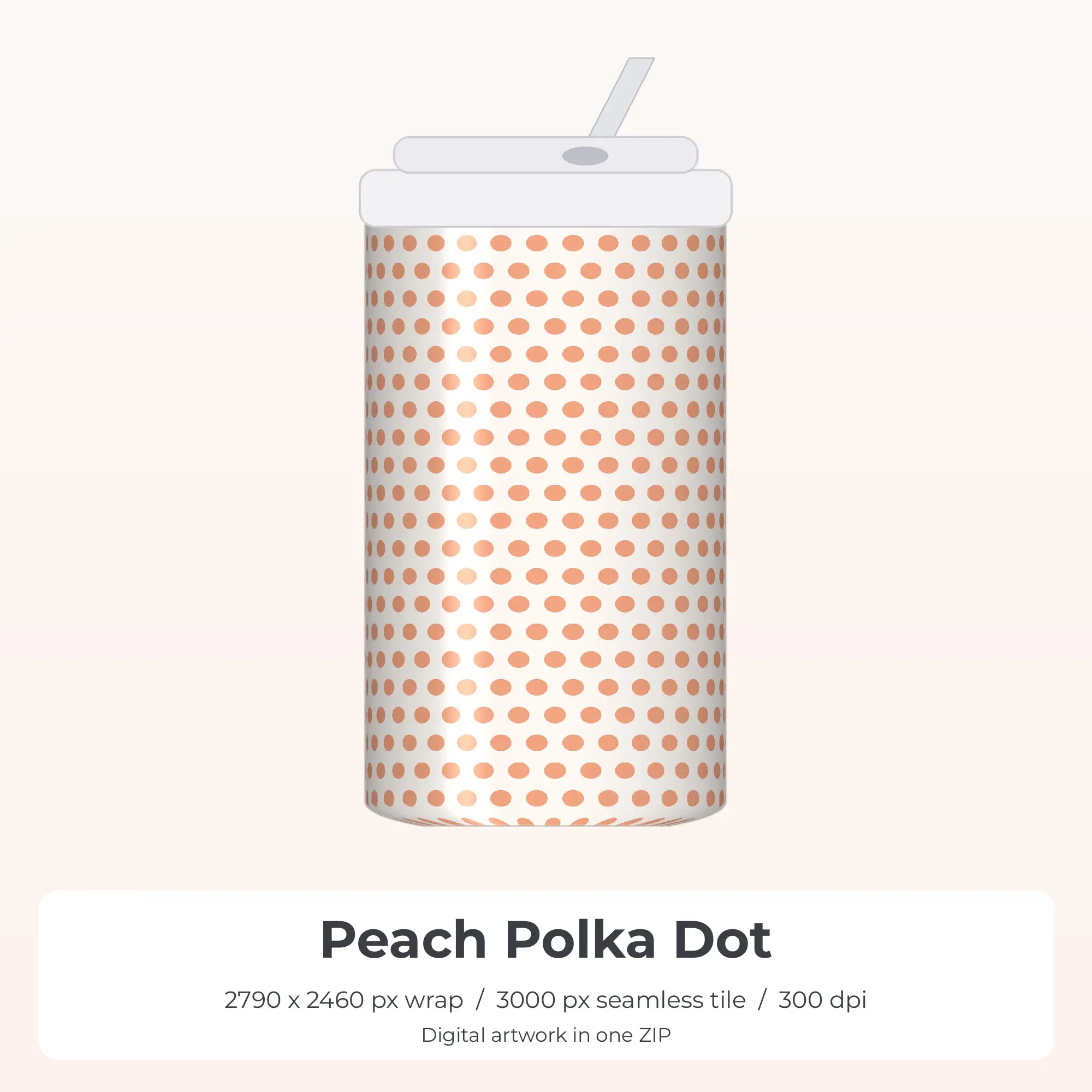 Peach Polka Dot Tumbler Wrap PNG, 20oz Sublimation preview