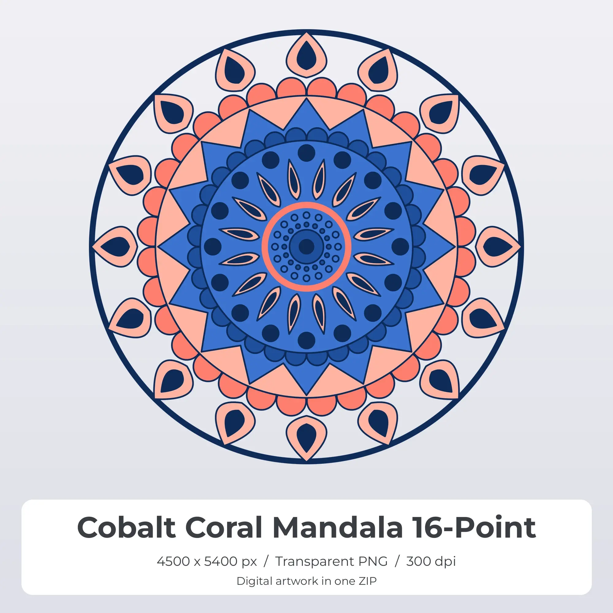 Cobalt Coral Mandala 16-Point Sublimation PNG for Shirts preview