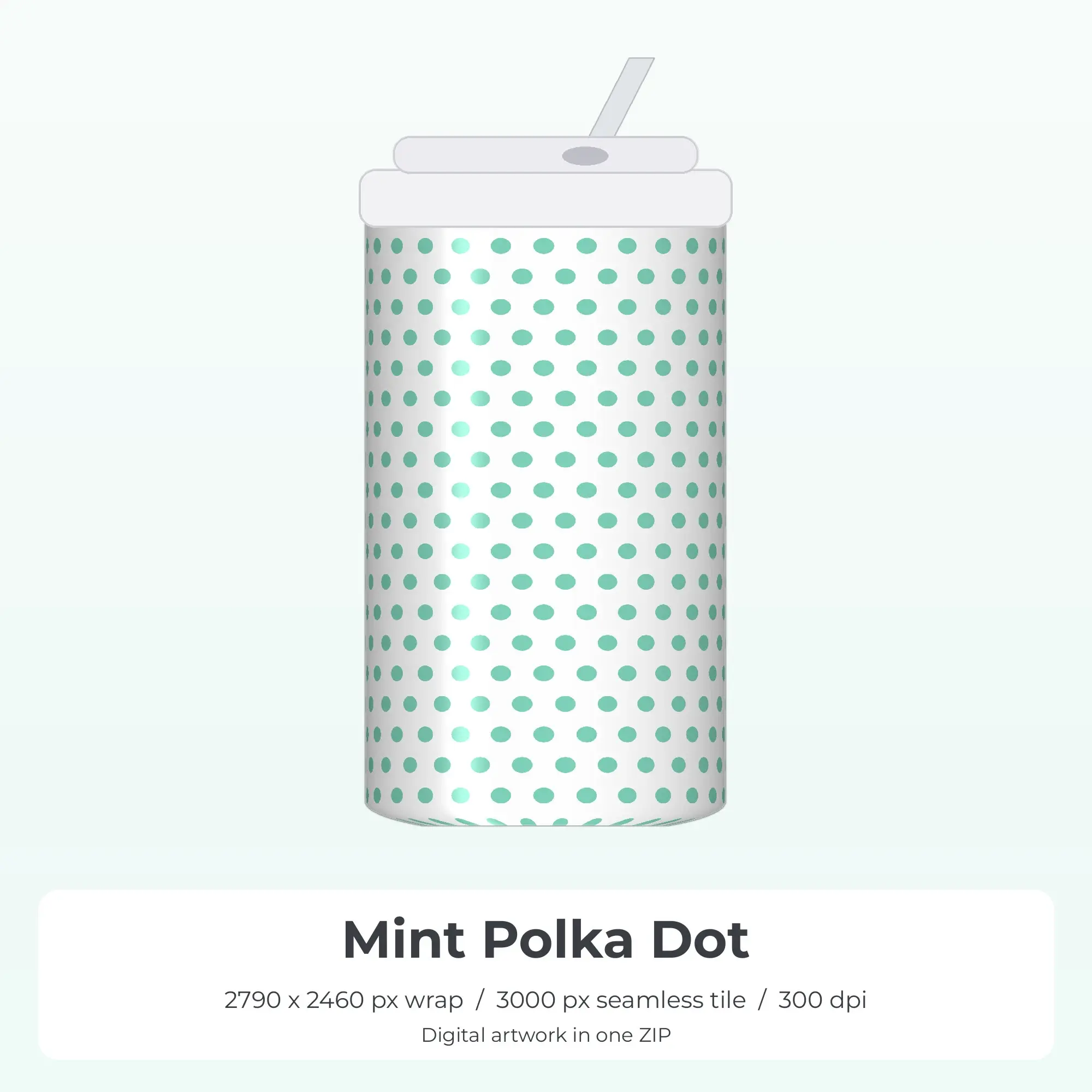 Mint Polka Dot Tumbler Wrap PNG, 20oz Sublimation preview