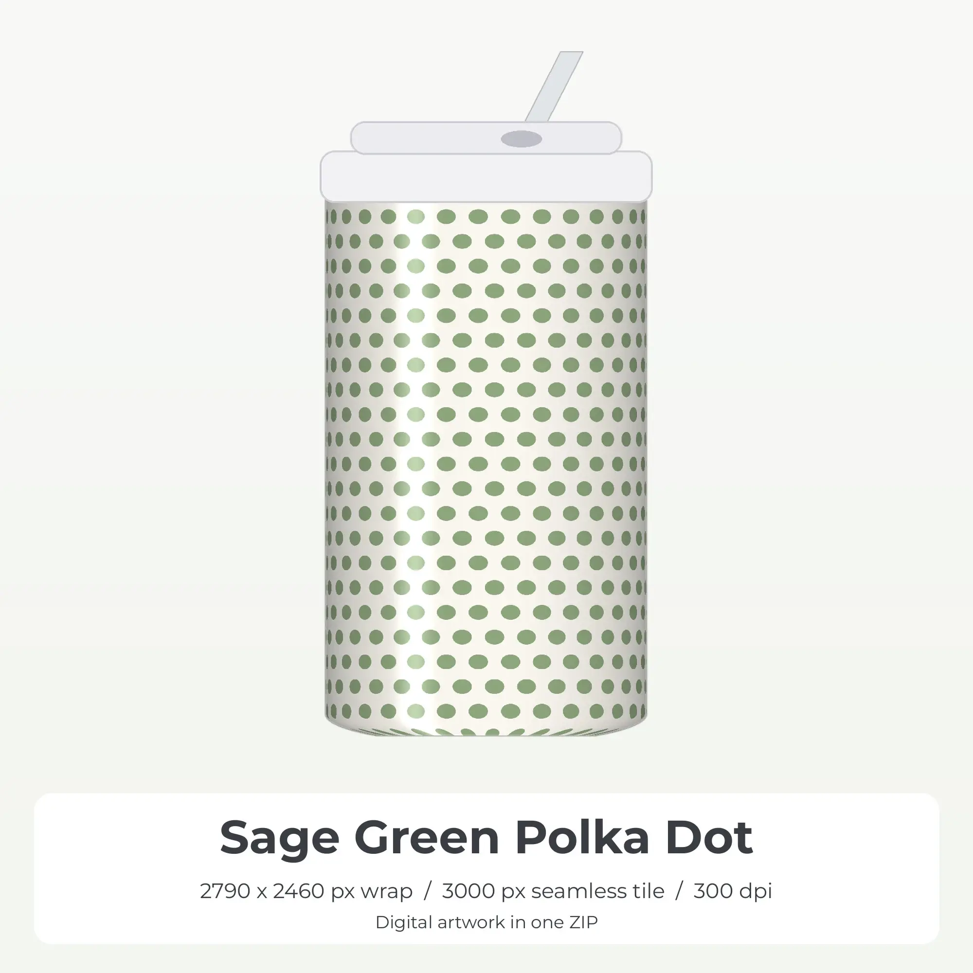 Sage Green Polka Dot Tumbler Wrap PNG, 20oz Sublimation preview