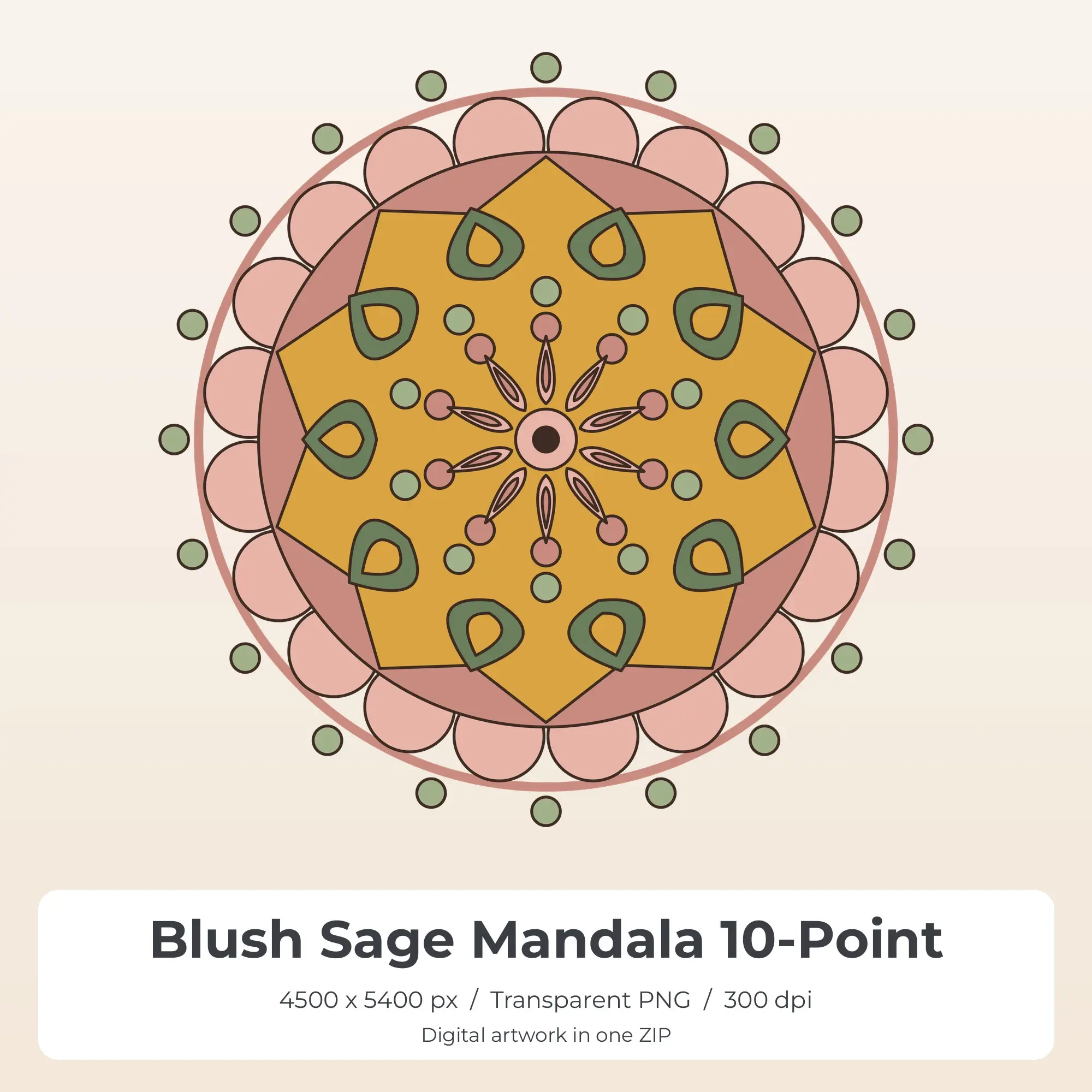 Blush Sage Mandala 10-Point Sublimation PNG for Shirts preview
