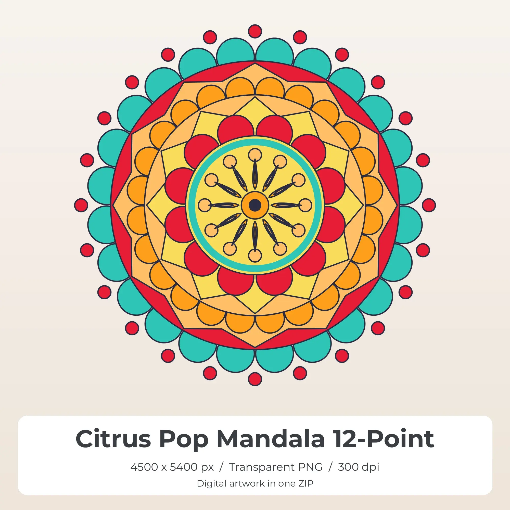 Citrus Pop Mandala 12-Point Sublimation PNG for Shirts preview
