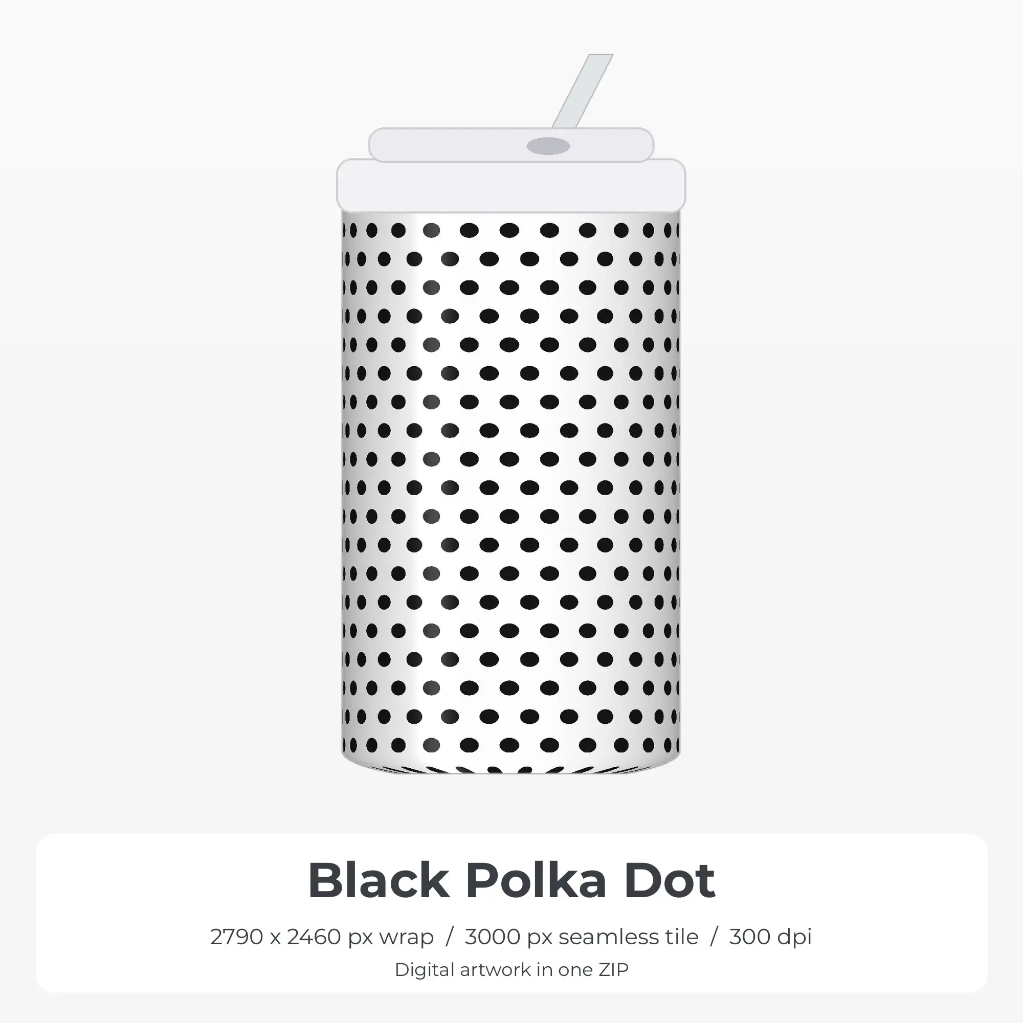 Black Polka Dot Tumbler Wrap PNG, 20oz Sublimation preview