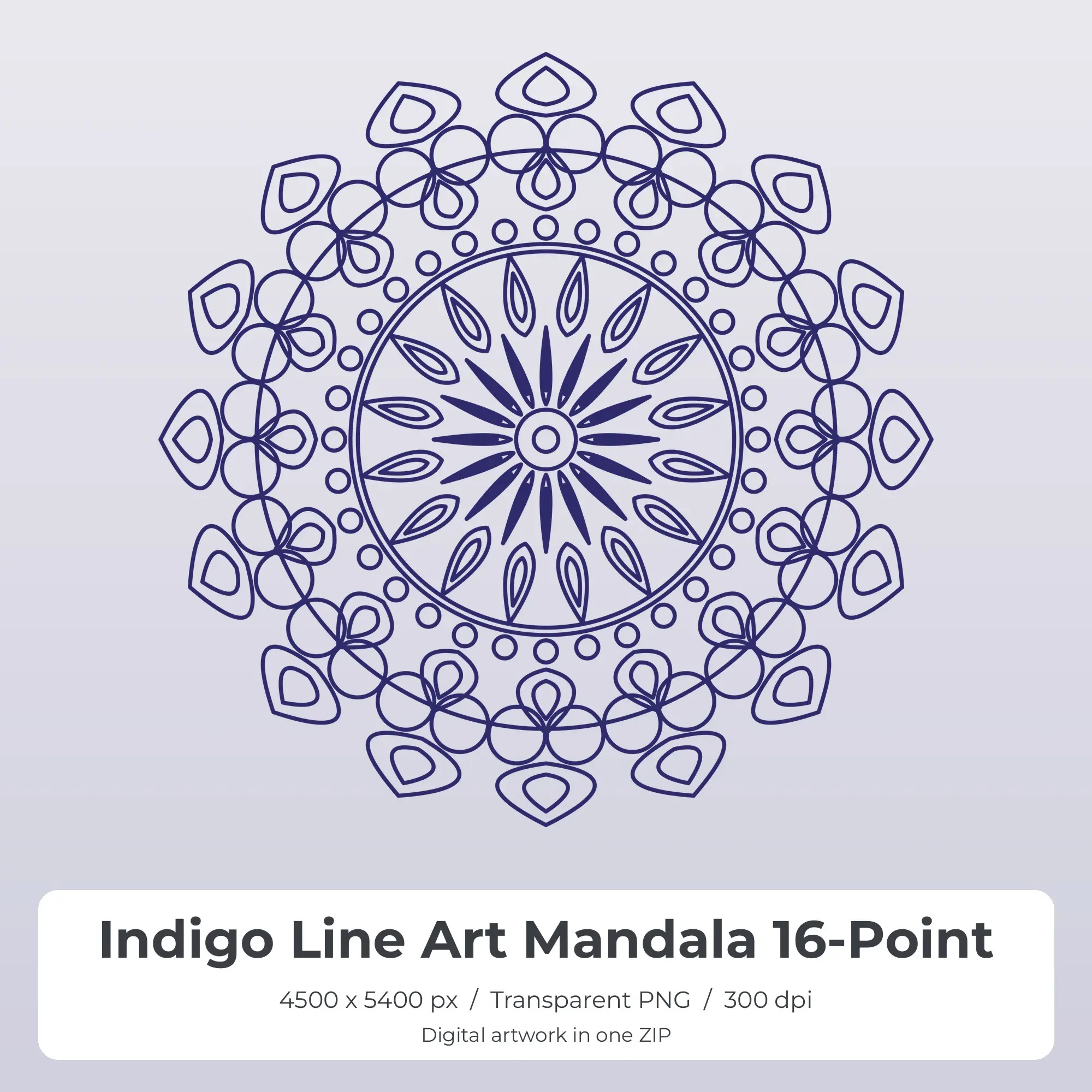 Indigo Line Art Mandala 16-Point Sublimation PNG for Shirts preview