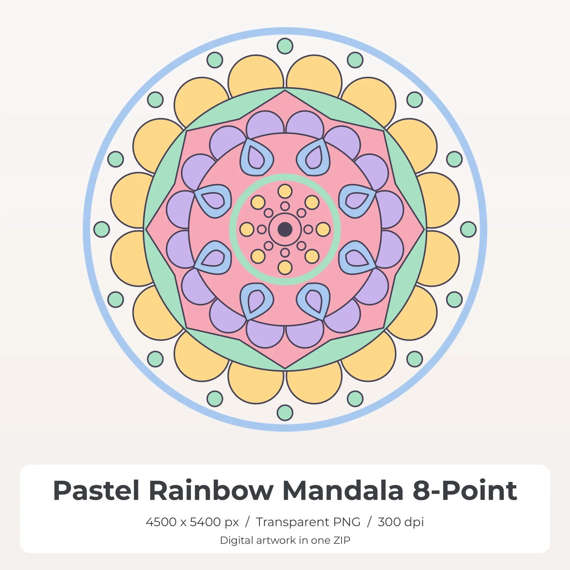Pastel Rainbow Mandala 8-Point Sublimation PNG for Shirts preview