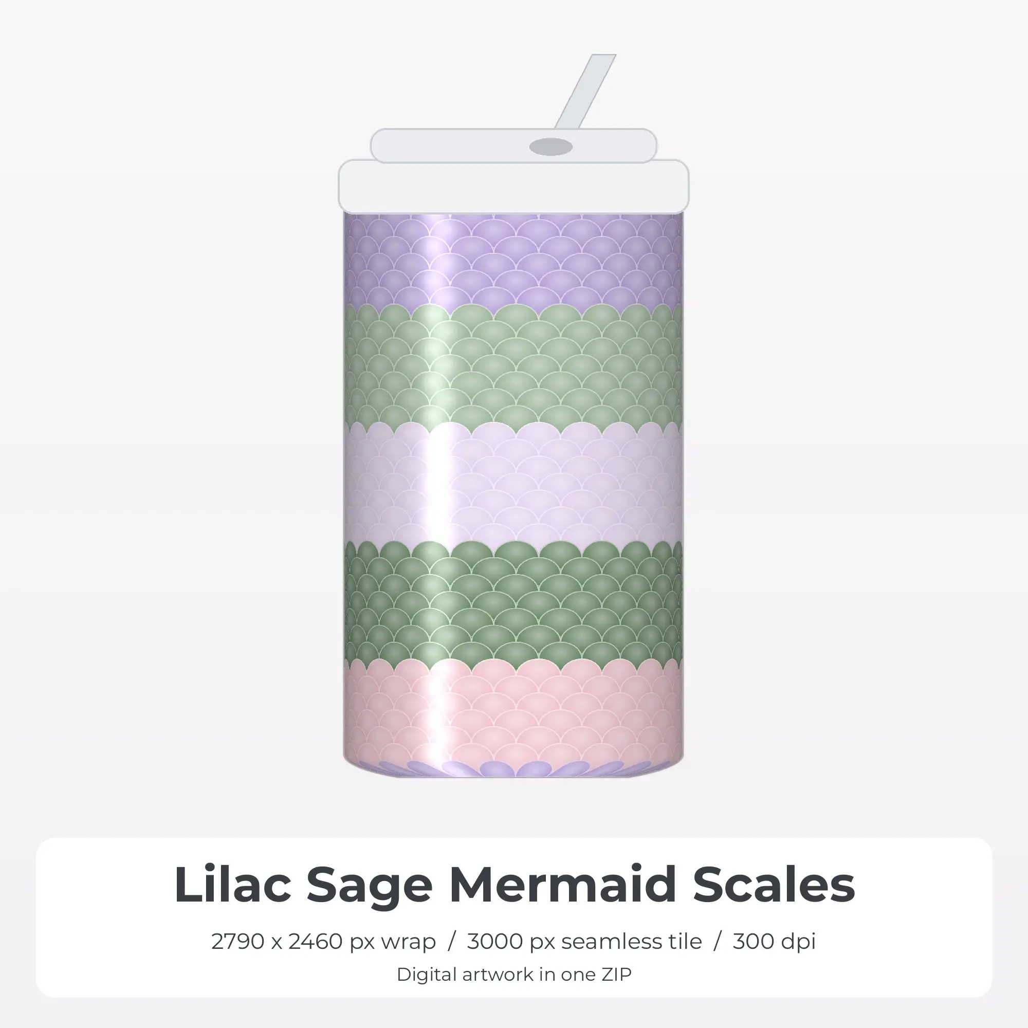Lilac Sage Mermaid Scales Tumbler Wrap PNG, 20oz Sublimation preview