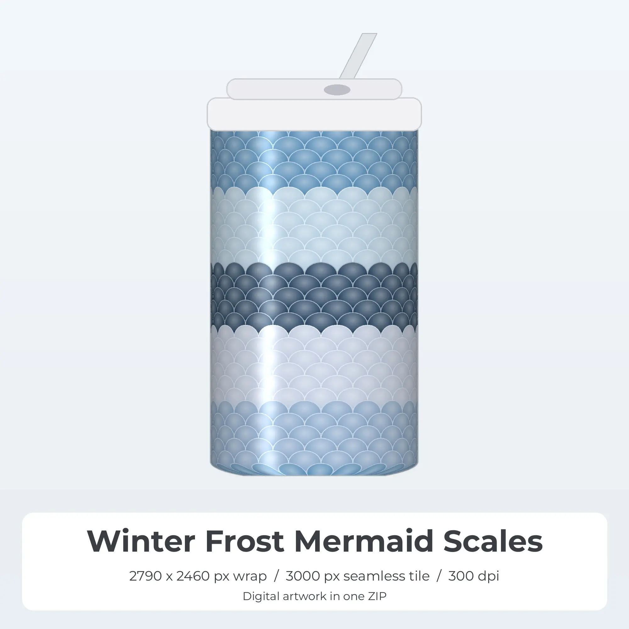 Winter Frost Mermaid Scales Tumbler Wrap PNG, 20oz Sublimation preview