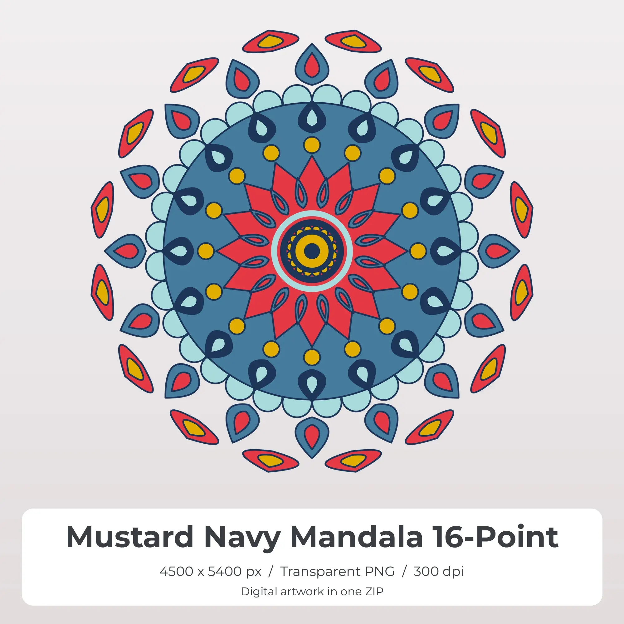 Mustard Navy Mandala 16-Point Sublimation PNG for Shirts preview