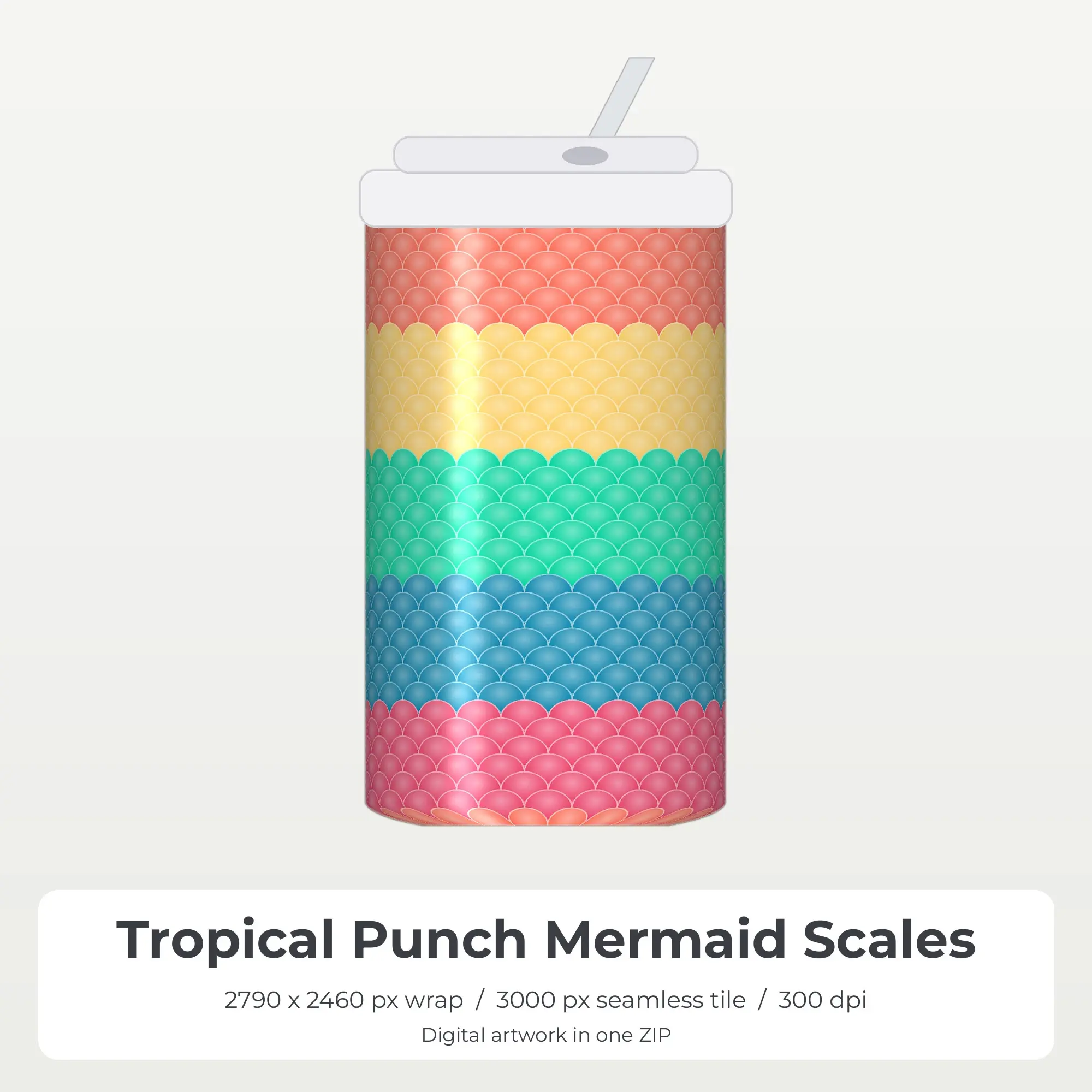 Tropical Punch Mermaid Scales Tumbler Wrap PNG, 20oz Sublimation preview