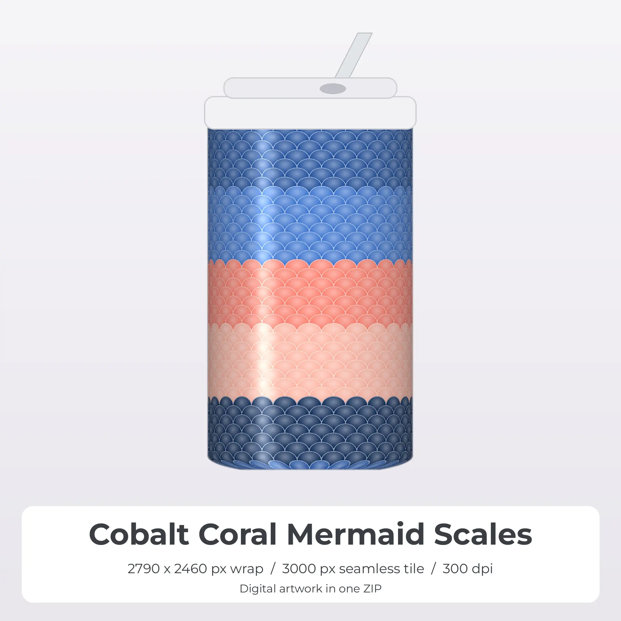 Cobalt Coral Mermaid Scales Tumbler Wrap PNG, 20oz Sublimation preview