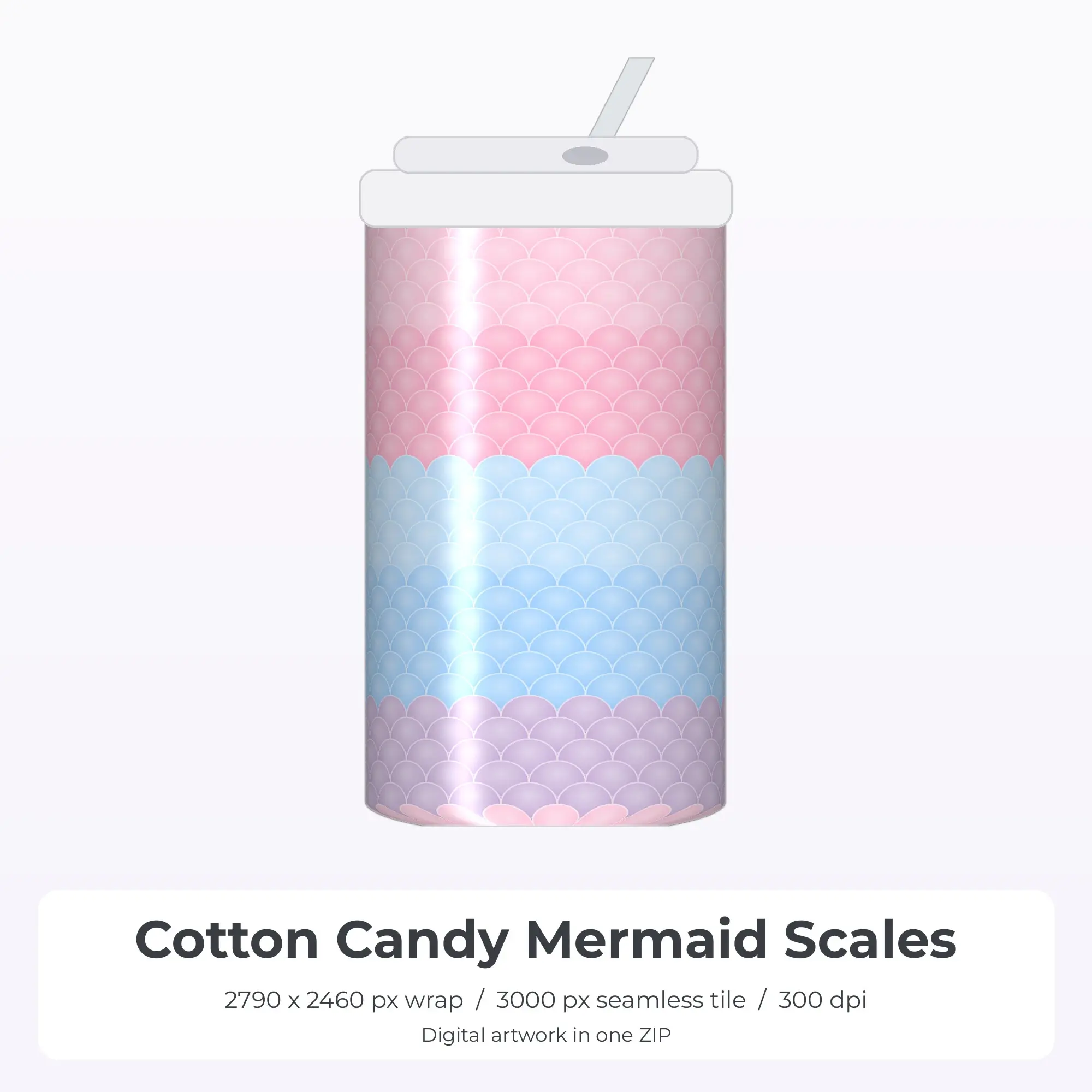 Cotton Candy Mermaid Scales Tumbler Wrap PNG, 20oz Sublimation preview