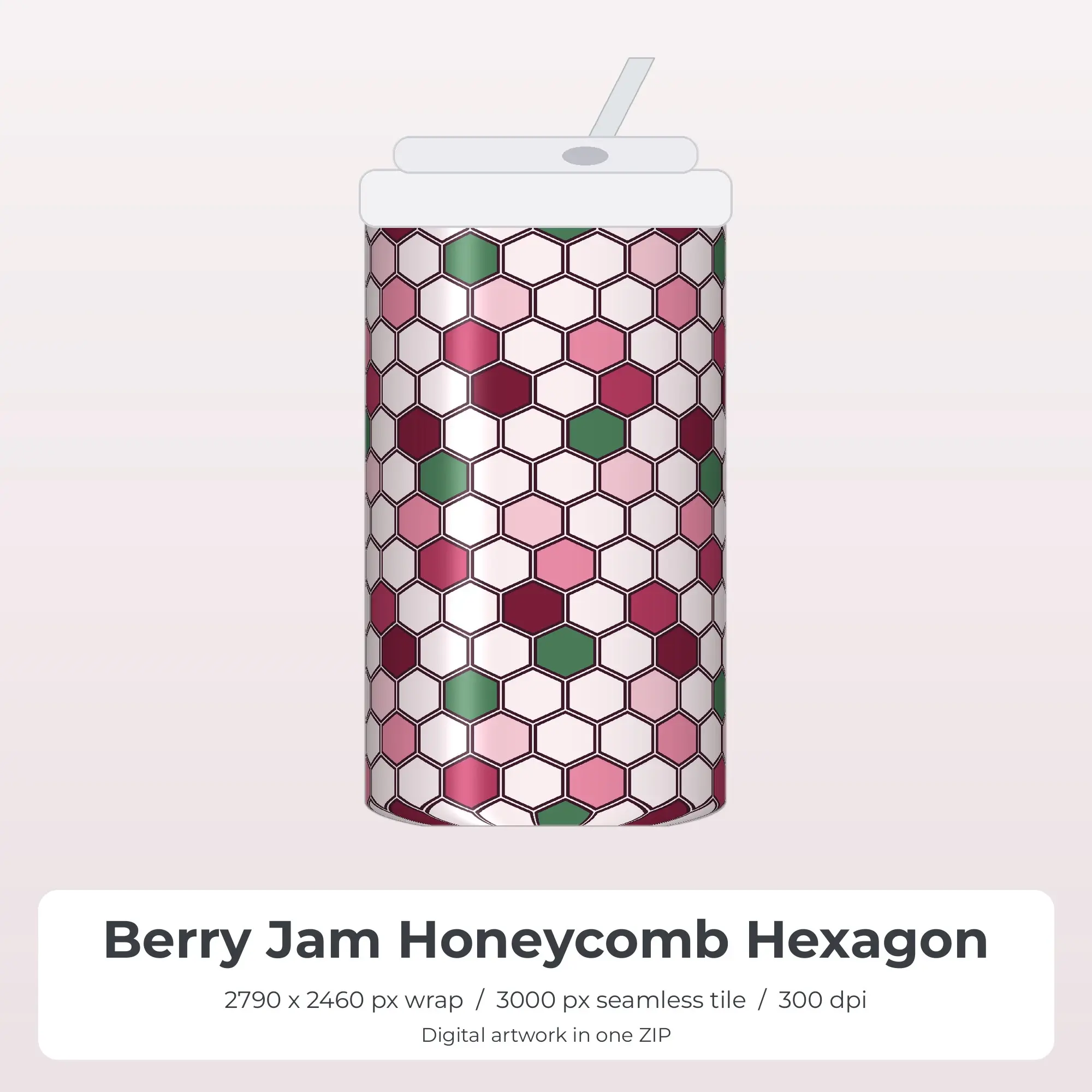 Berry Jam Honeycomb Hexagon Tumbler Wrap PNG, 20oz Sublimation preview