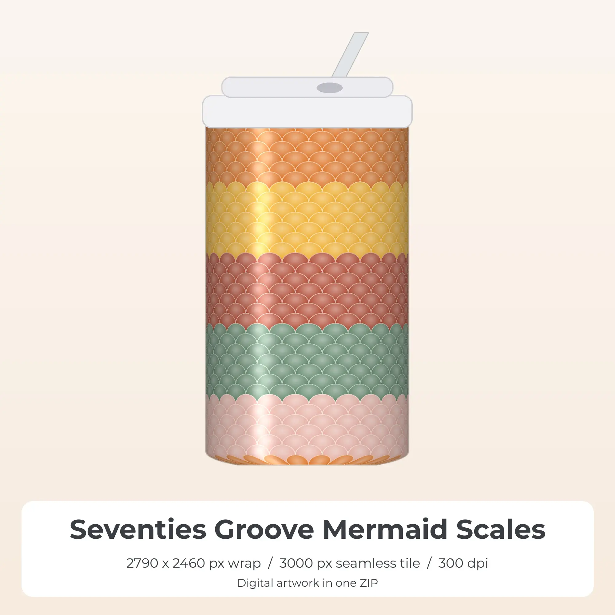 Seventies Groove Mermaid Scales Tumbler Wrap PNG, 20oz Sublimation preview