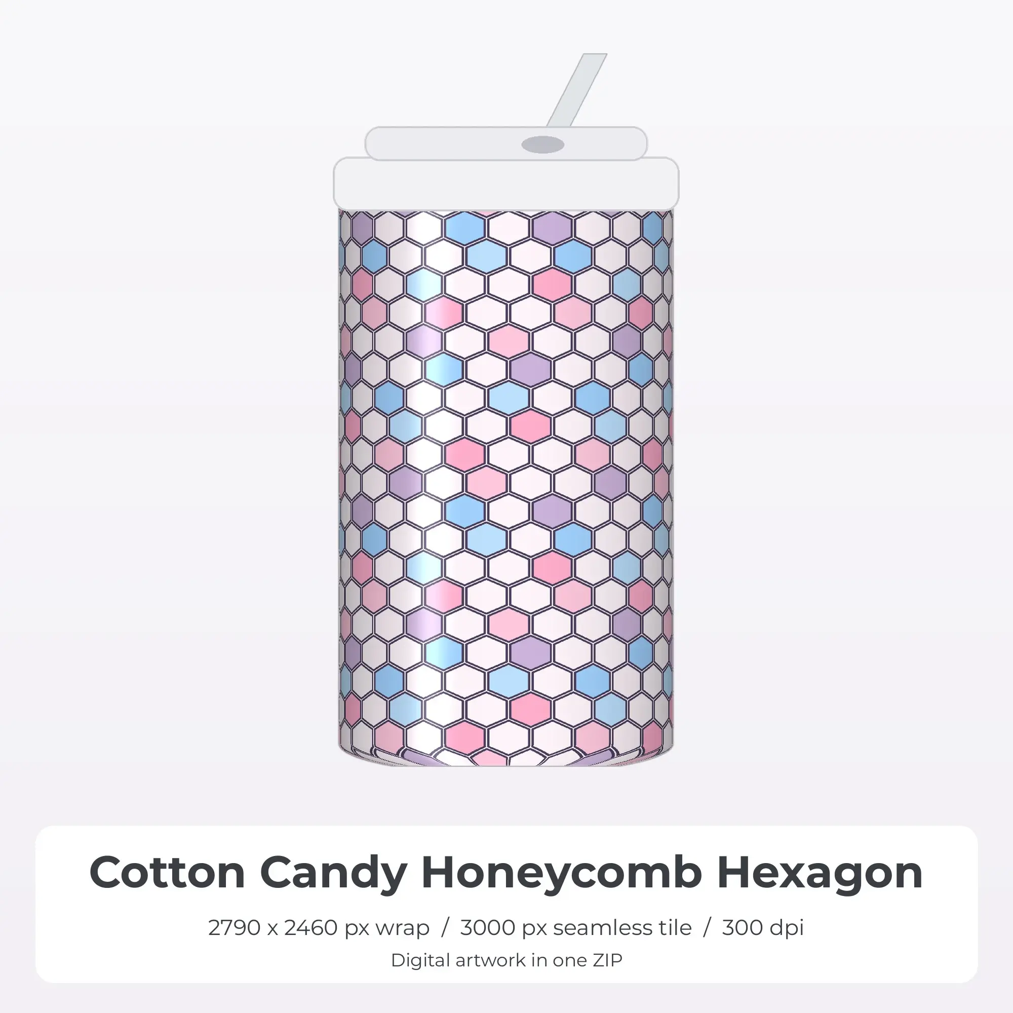 Cotton Candy Honeycomb Hexagon Tumbler Wrap PNG, 20oz Sublimation preview
