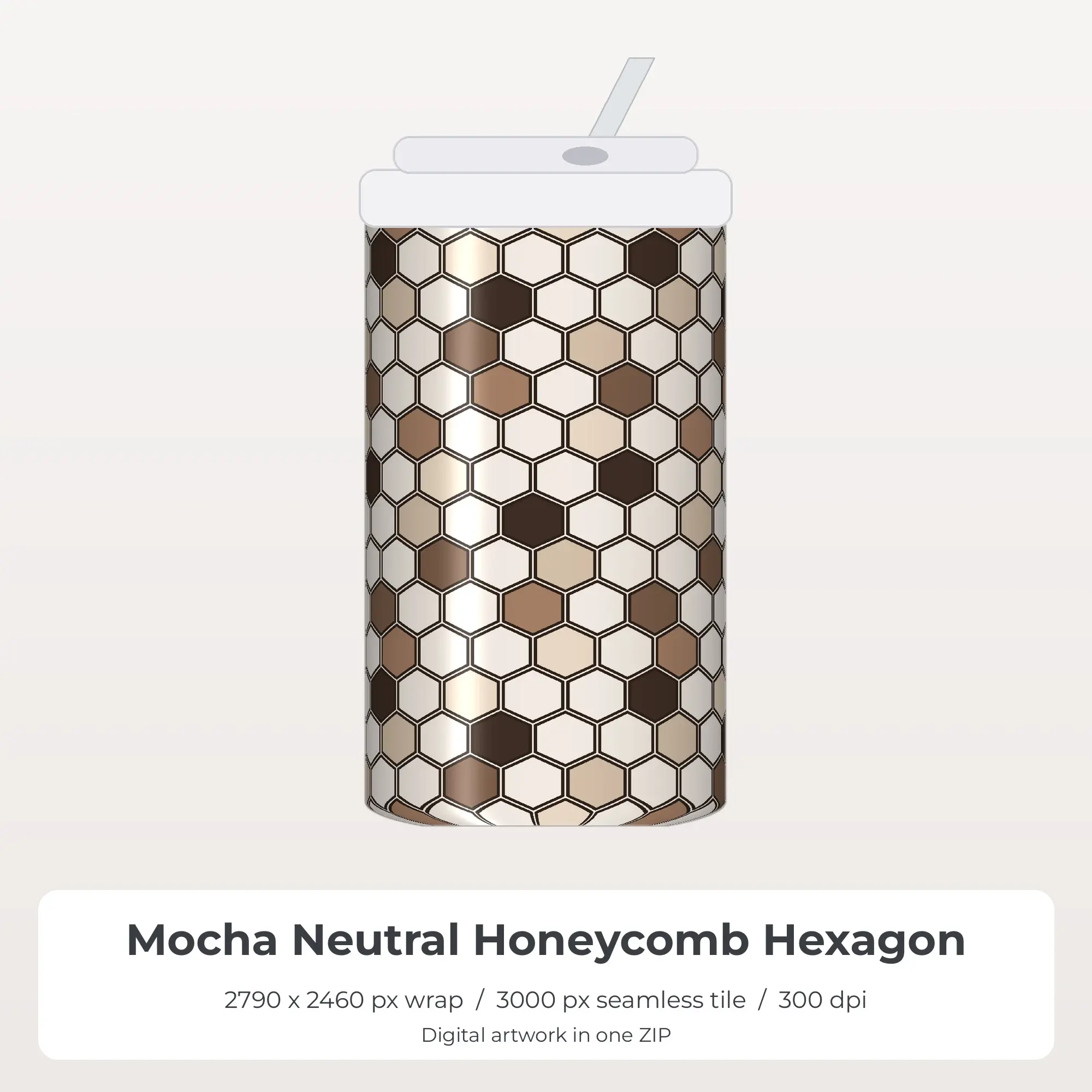 Mocha Neutral Honeycomb Hexagon Tumbler Wrap PNG, 20oz Sublimation preview