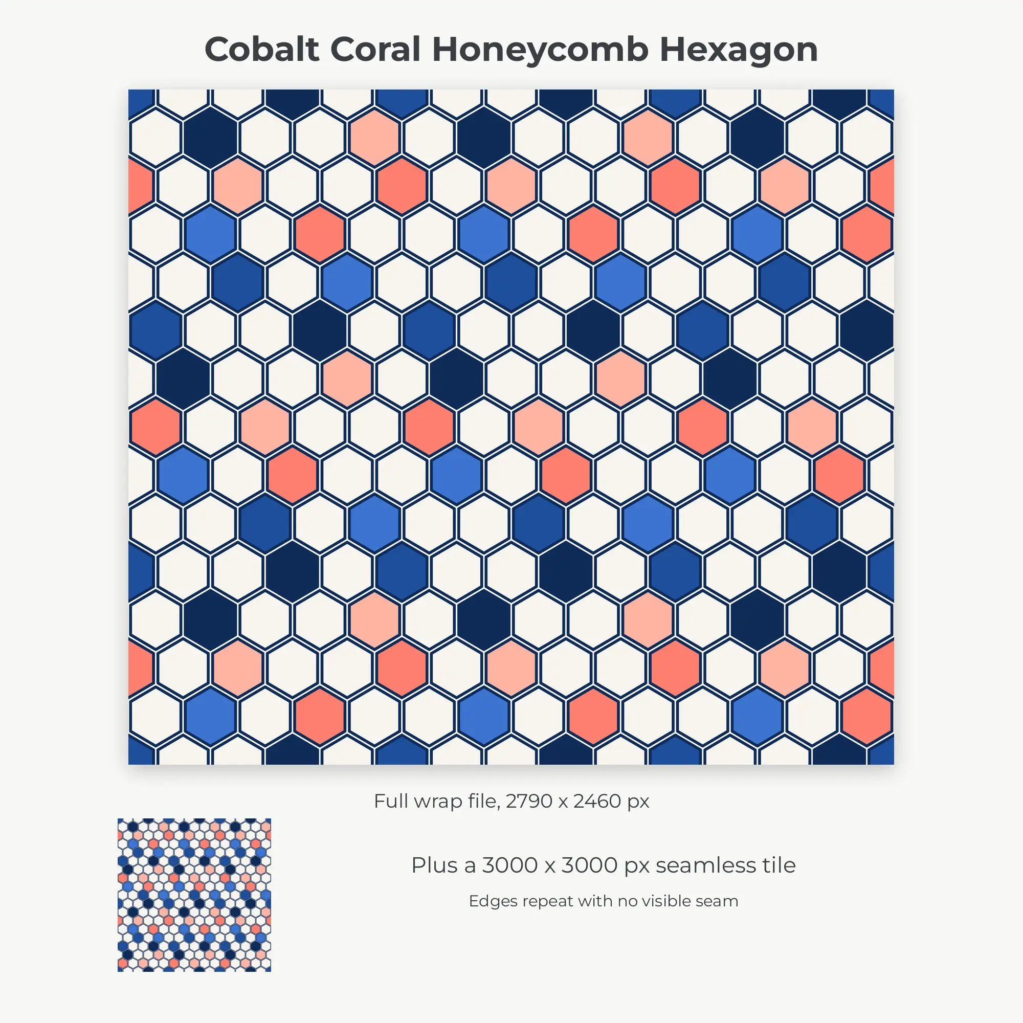 Cobalt Coral Honeycomb Hexagon Tumbler Wrap PNG, 20oz Sublimation, preview 2 of 2