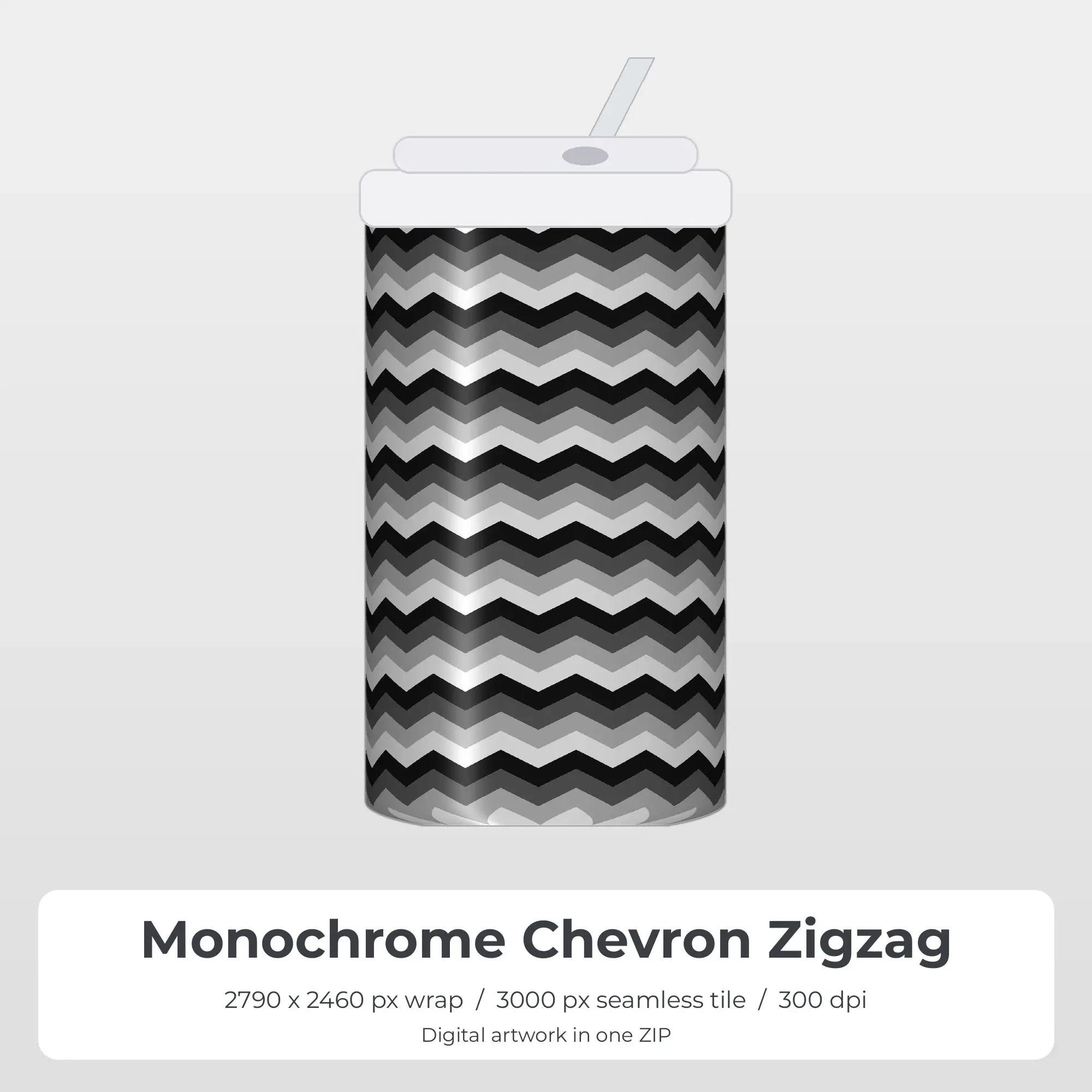 Monochrome Chevron Zigzag Tumbler Wrap PNG, 20oz Sublimation preview