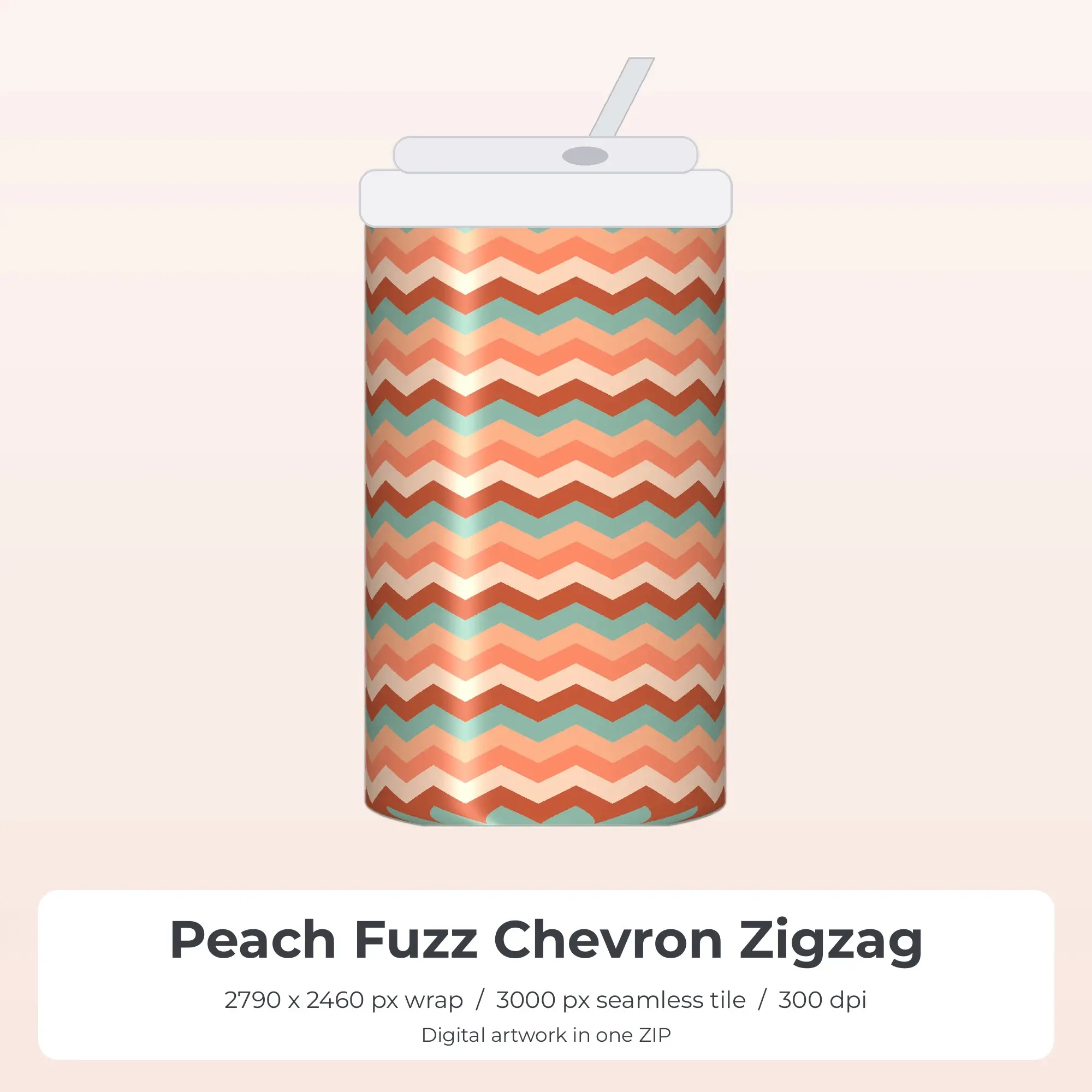 Peach Fuzz Chevron Zigzag Tumbler Wrap PNG, 20oz Sublimation preview