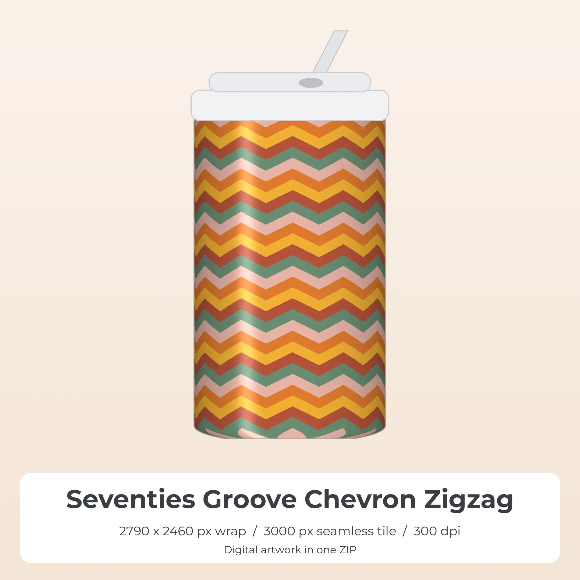 Seventies Groove Chevron Zigzag Tumbler Wrap PNG, 20oz Sublimation preview