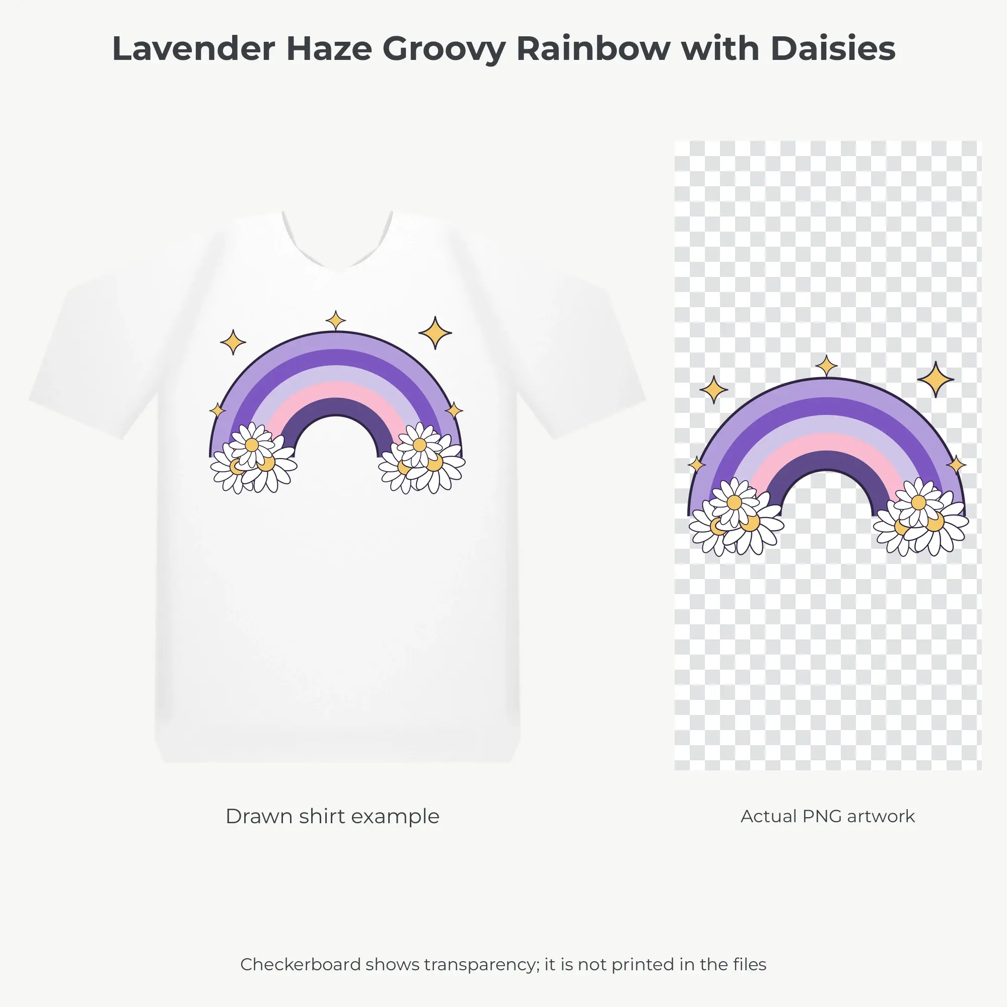 Lavender Haze Groovy Rainbow with Daisies Sublimation PNG for Shirts, preview 2 of 2