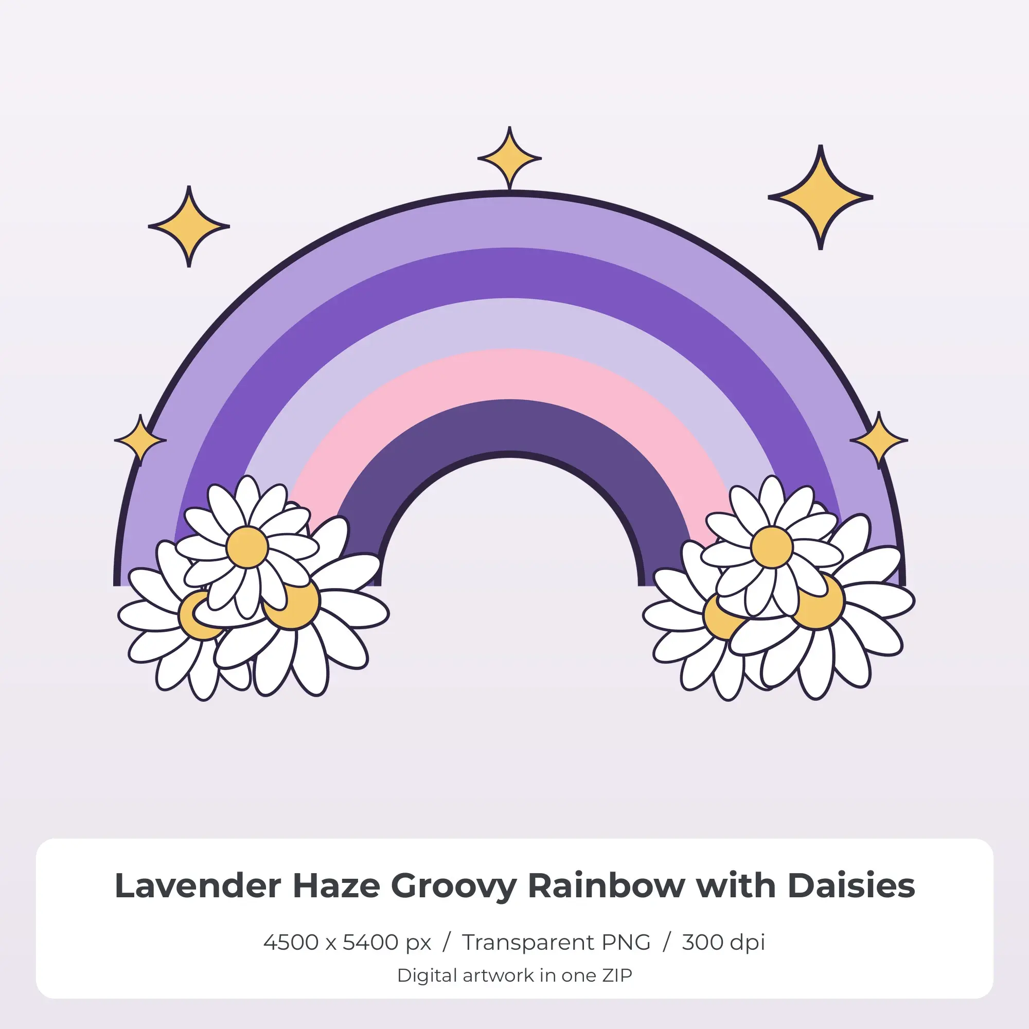Lavender Haze Groovy Rainbow with Daisies Sublimation PNG for Shirts, preview 1 of 2