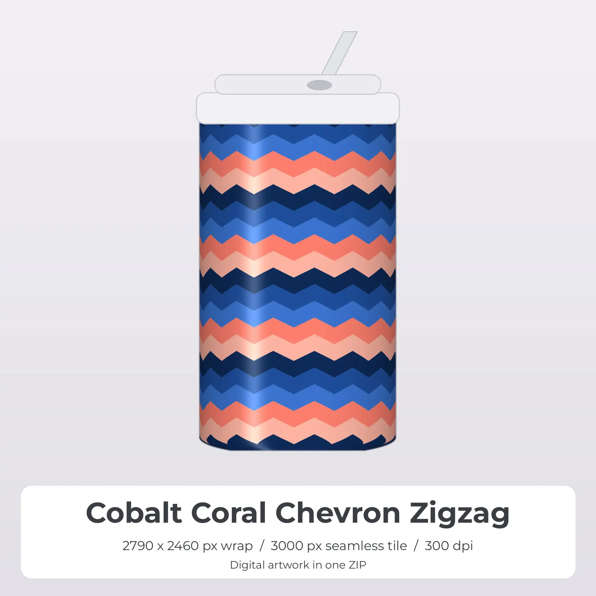 Cobalt Coral Chevron Zigzag Tumbler Wrap PNG, 20oz Sublimation preview