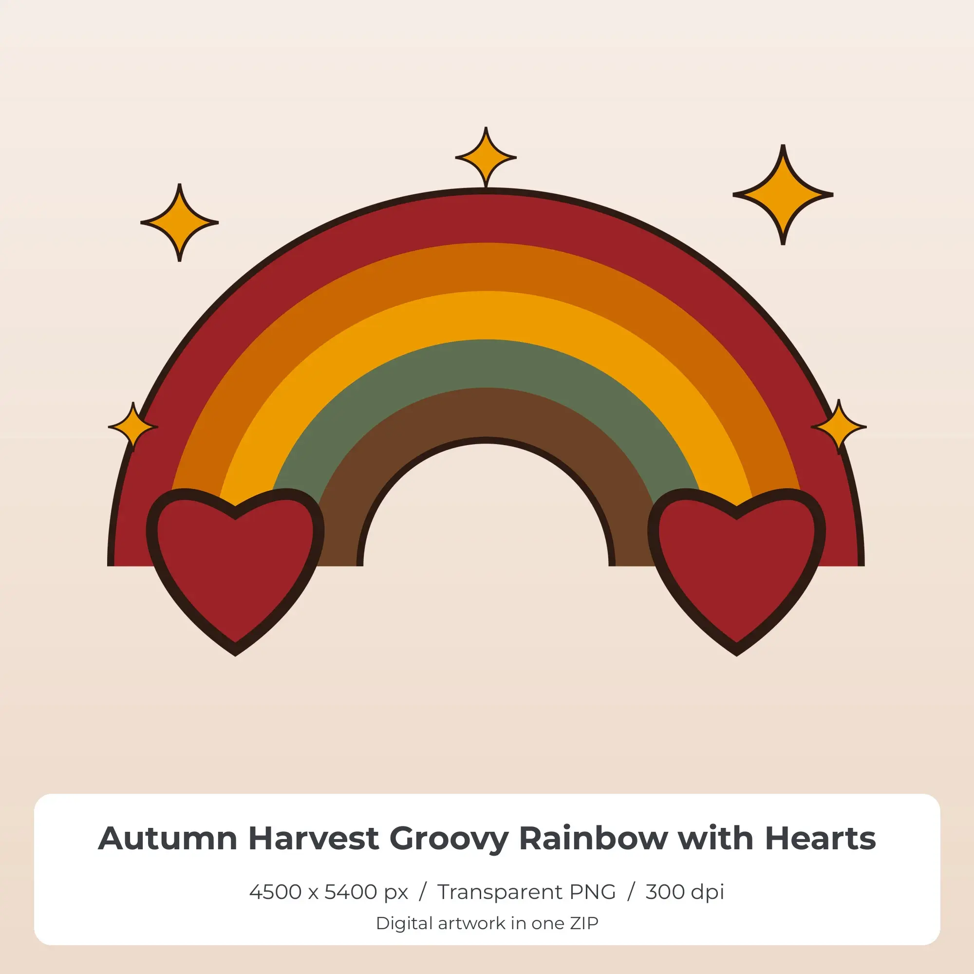 Autumn Harvest Groovy Rainbow with Hearts Sublimation PNG for Shirts preview