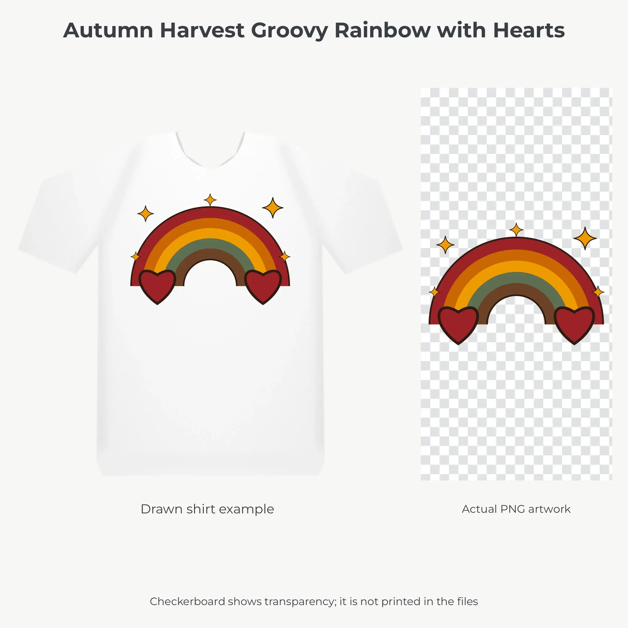 Autumn Harvest Groovy Rainbow with Hearts Sublimation PNG for Shirts, preview 2 of 2