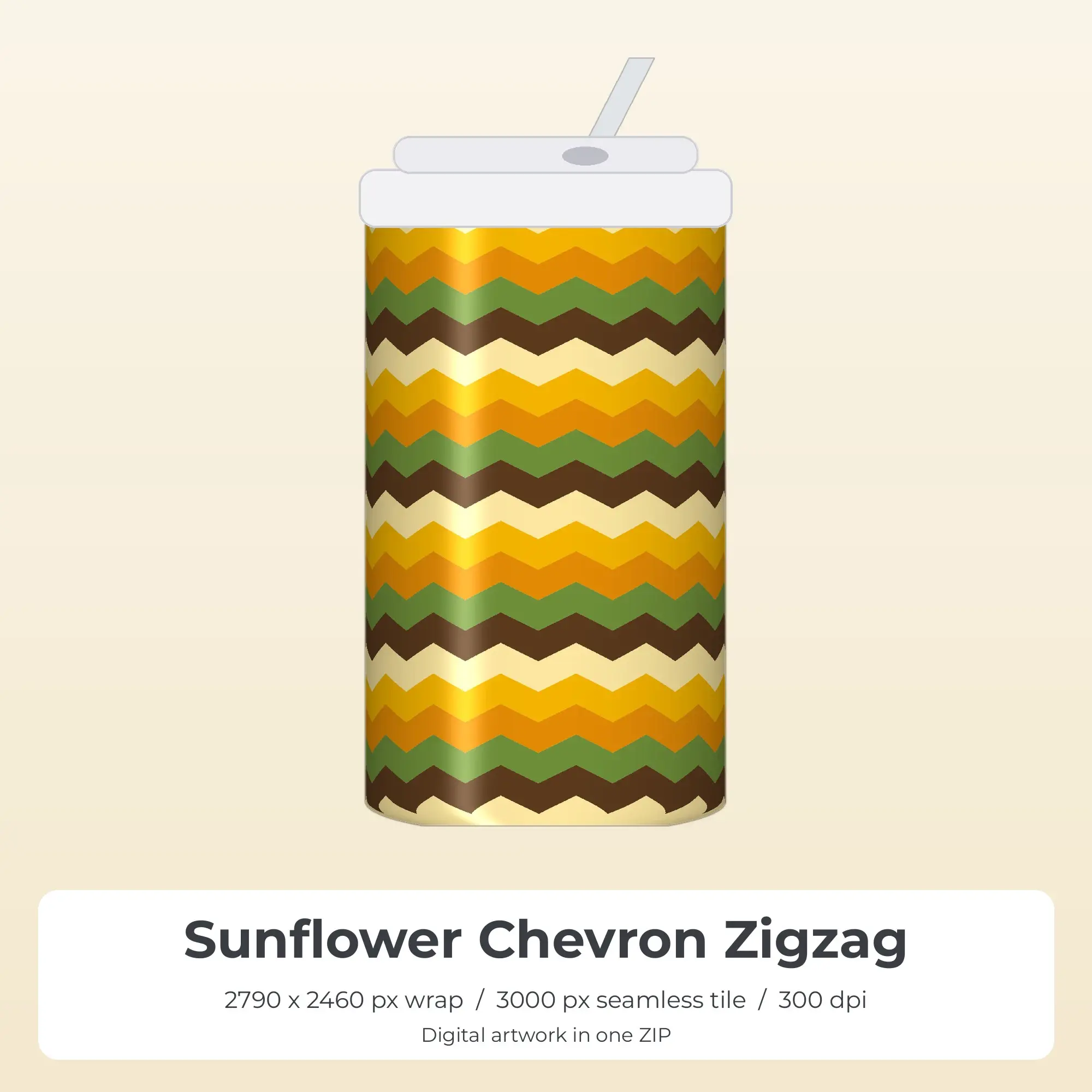Sunflower Chevron Zigzag Tumbler Wrap PNG, 20oz Sublimation preview