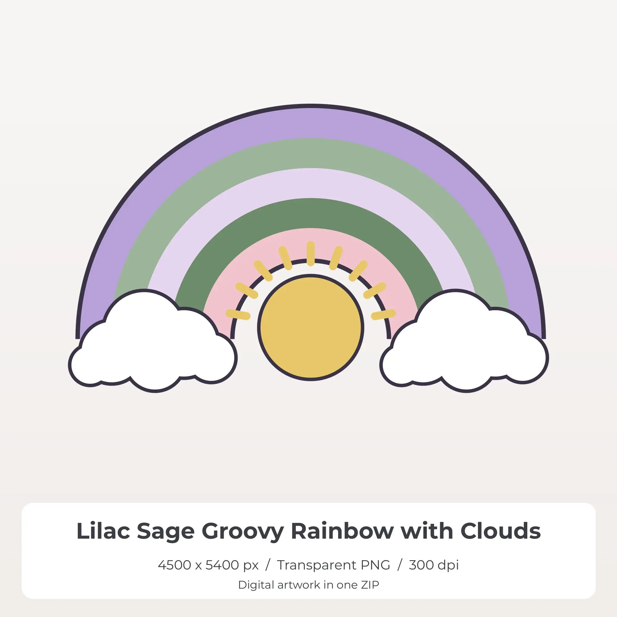 Lilac Sage Groovy Rainbow with Clouds Sublimation PNG for Shirts preview